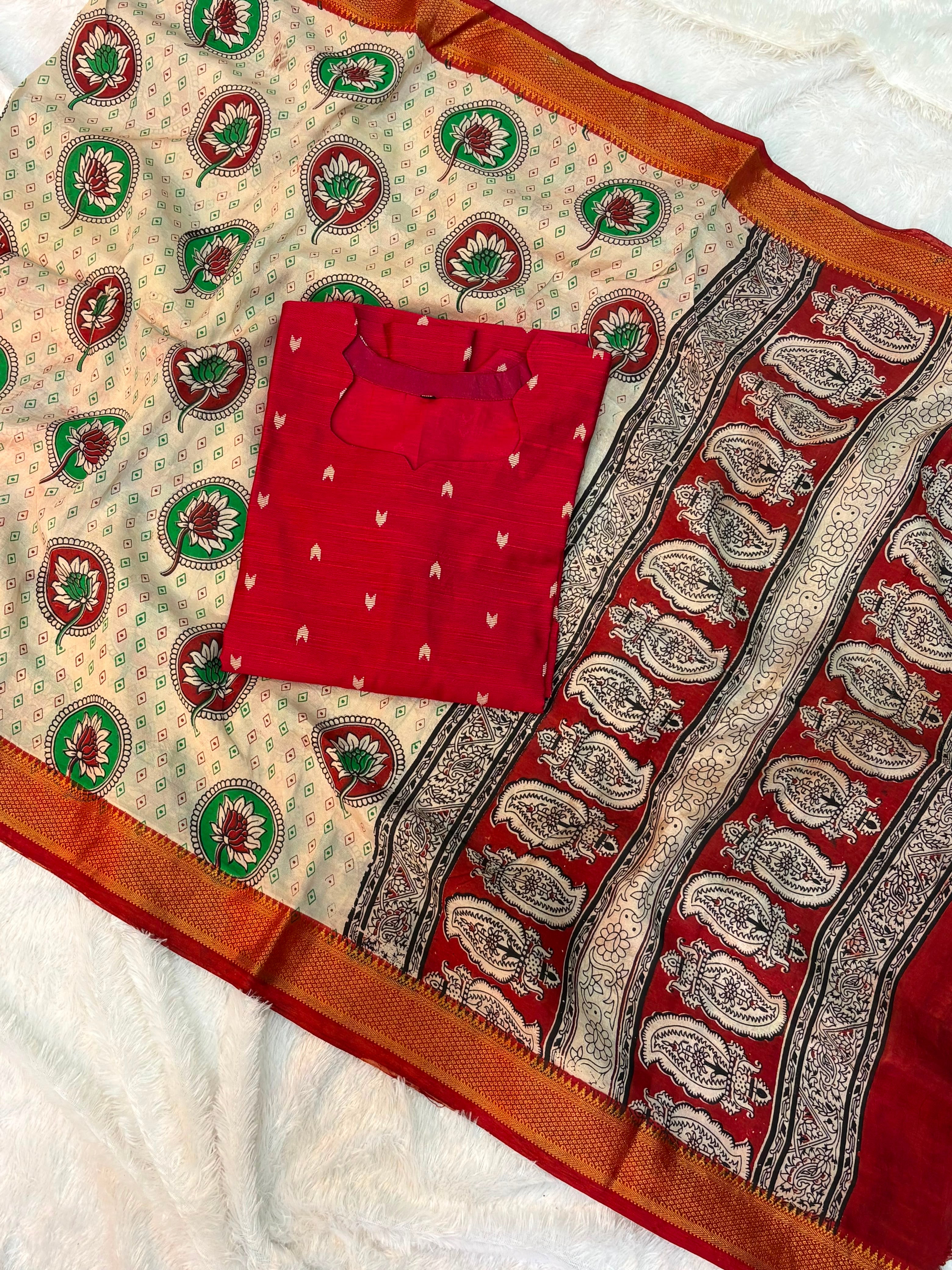 Raw Silk Top Kalamakri Dupatta