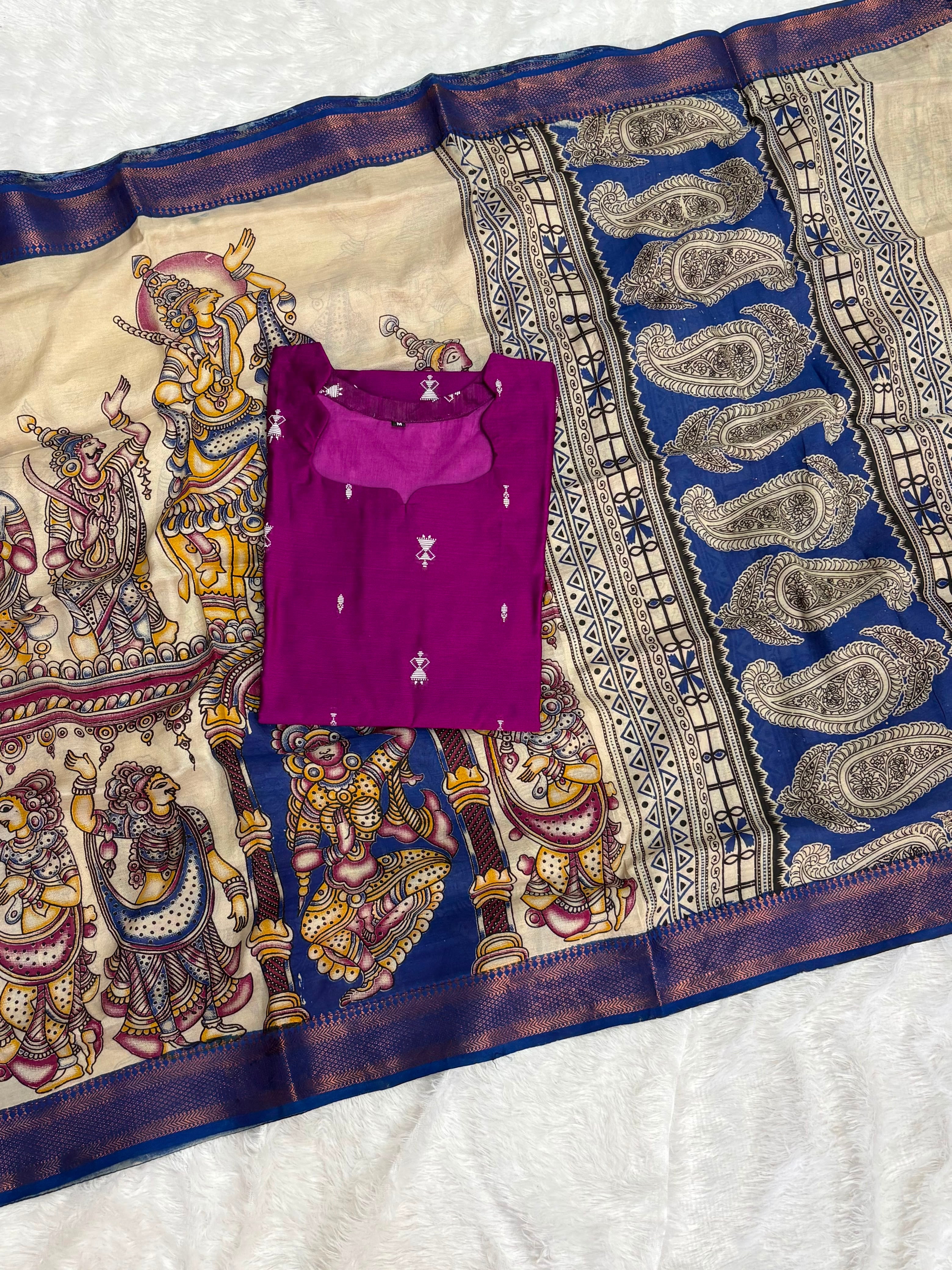 Raw Silk Top Kalamkari Dupatta