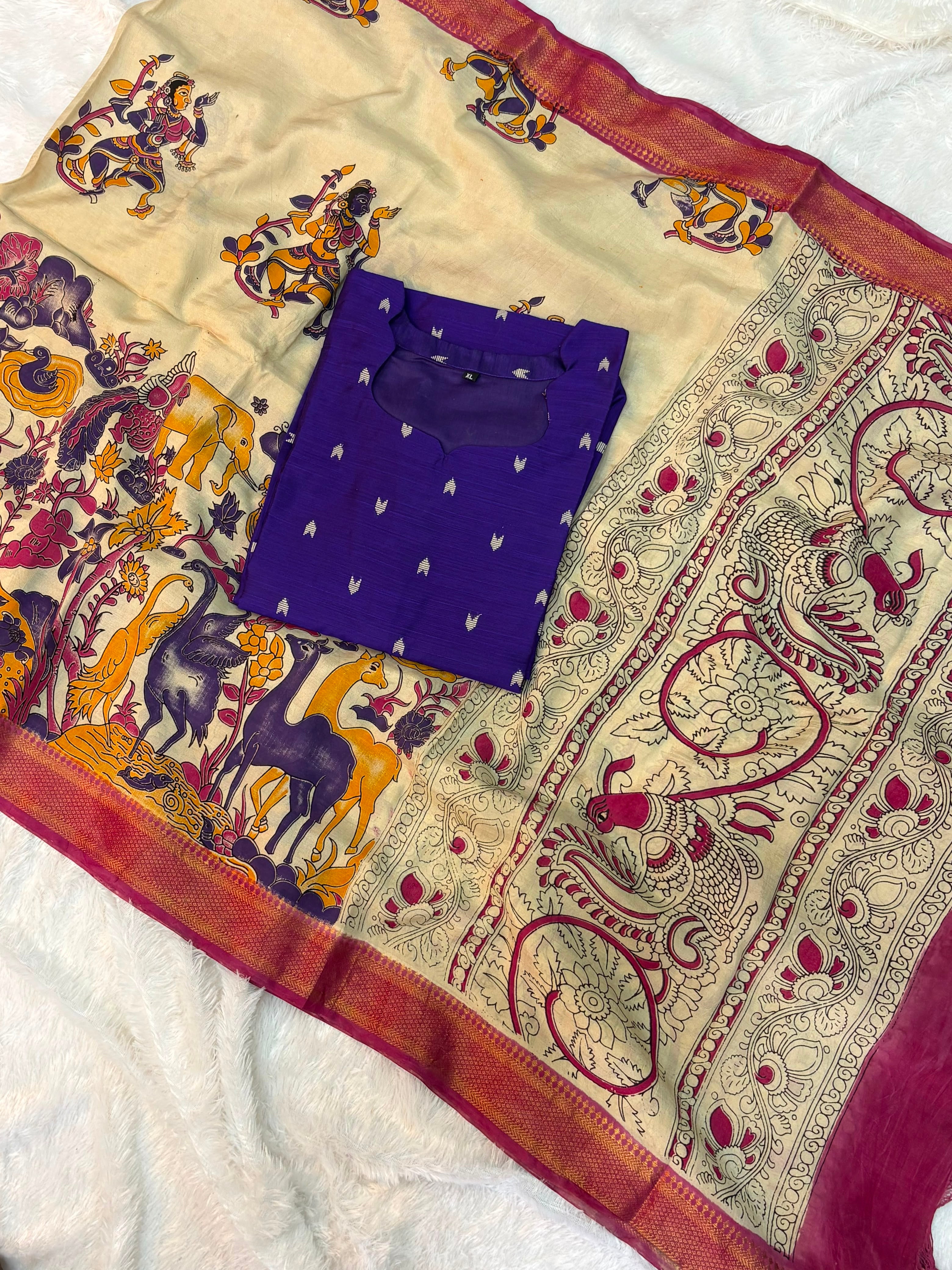 Raw Silk Top Kalamakri Dupatta