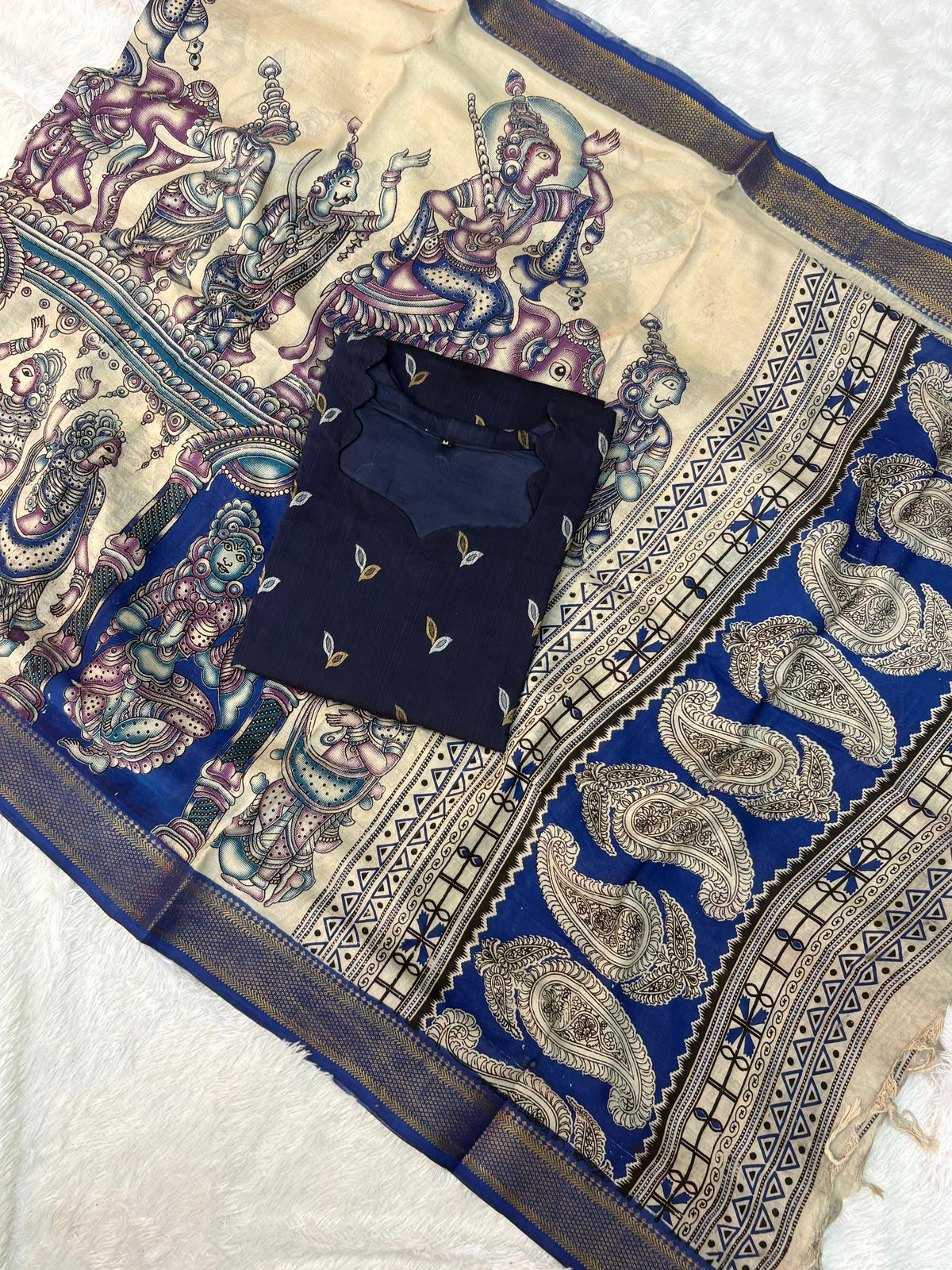 Raw Silk Top Kalamkari Dupatta
