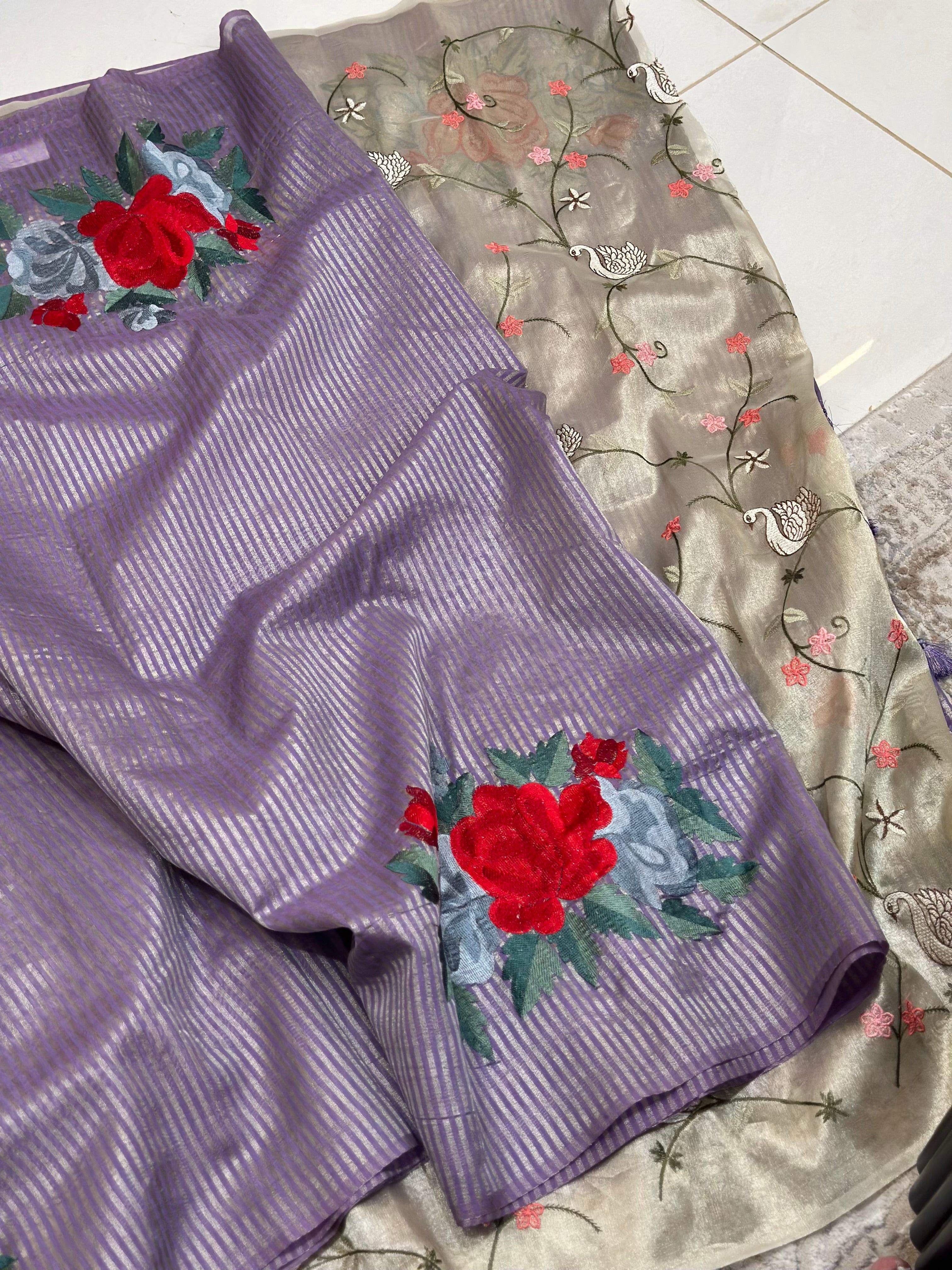 Designer Tissue Embroidery Sarees