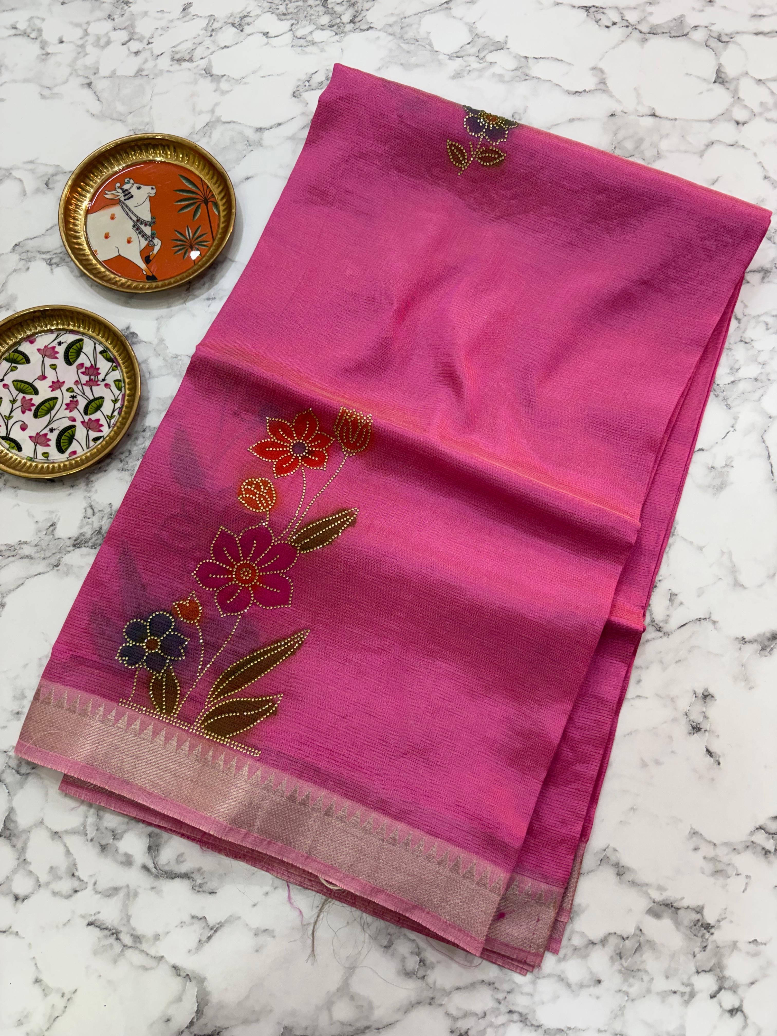 Pink Brush Paint Mangalagiri Pattu