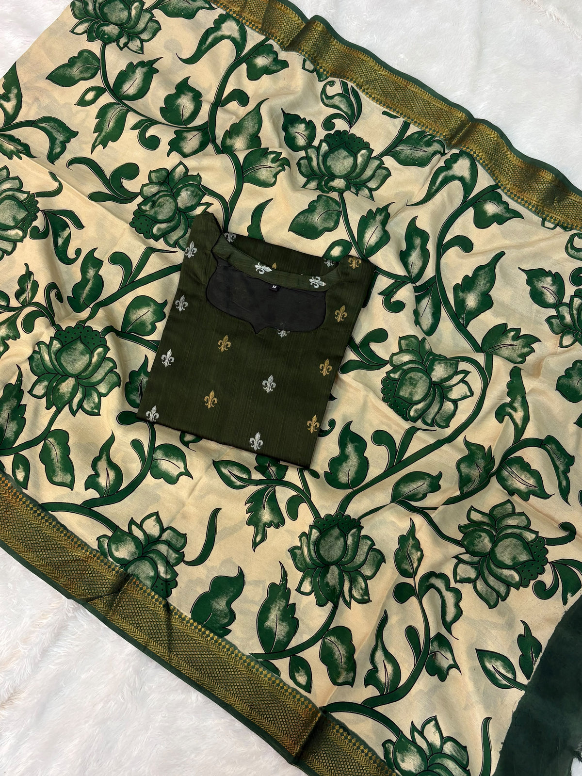 Raw Silk Top & Kalamkari Dupatta