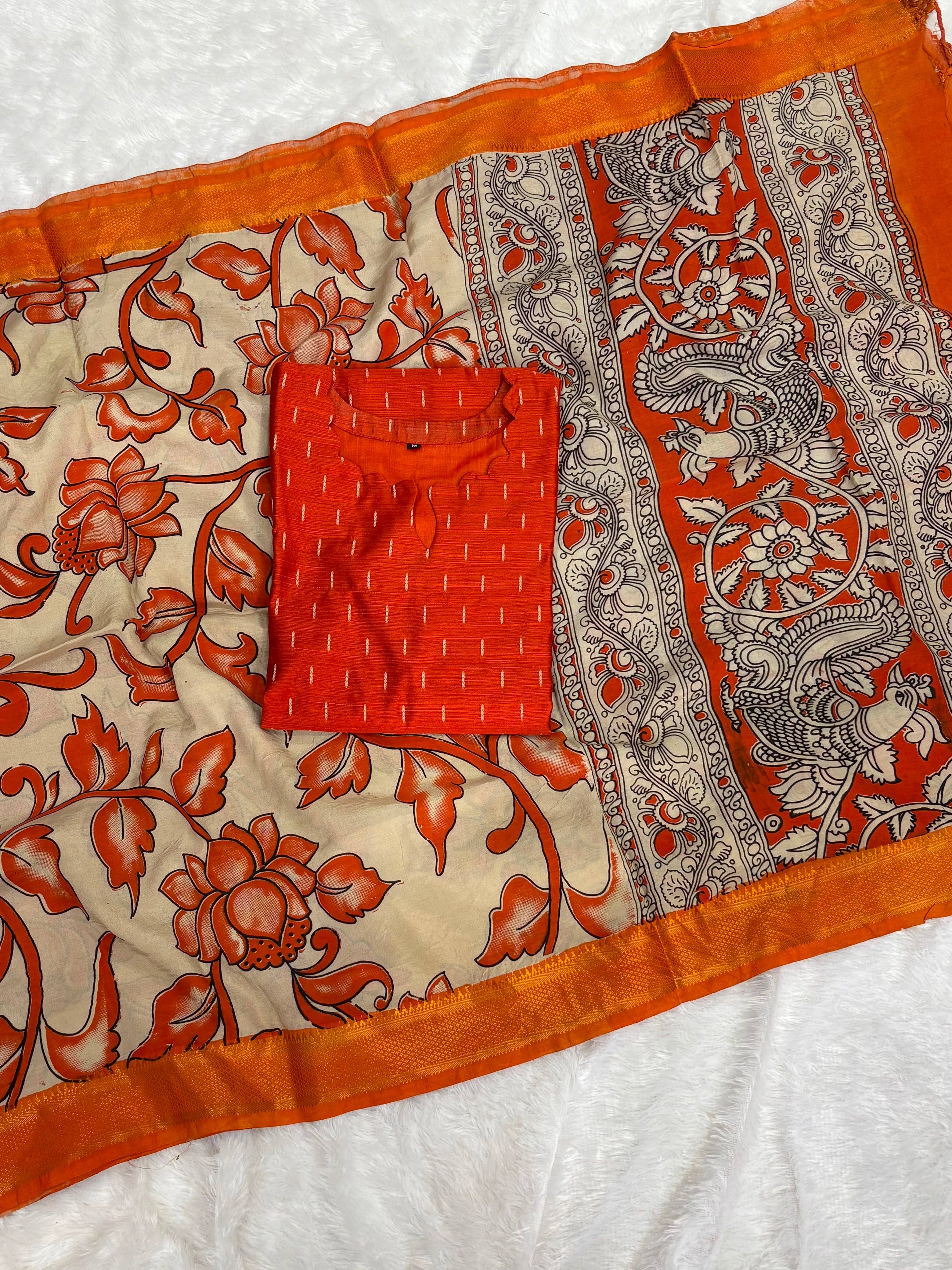 Raw Silk Top Kalamkari Dupatta