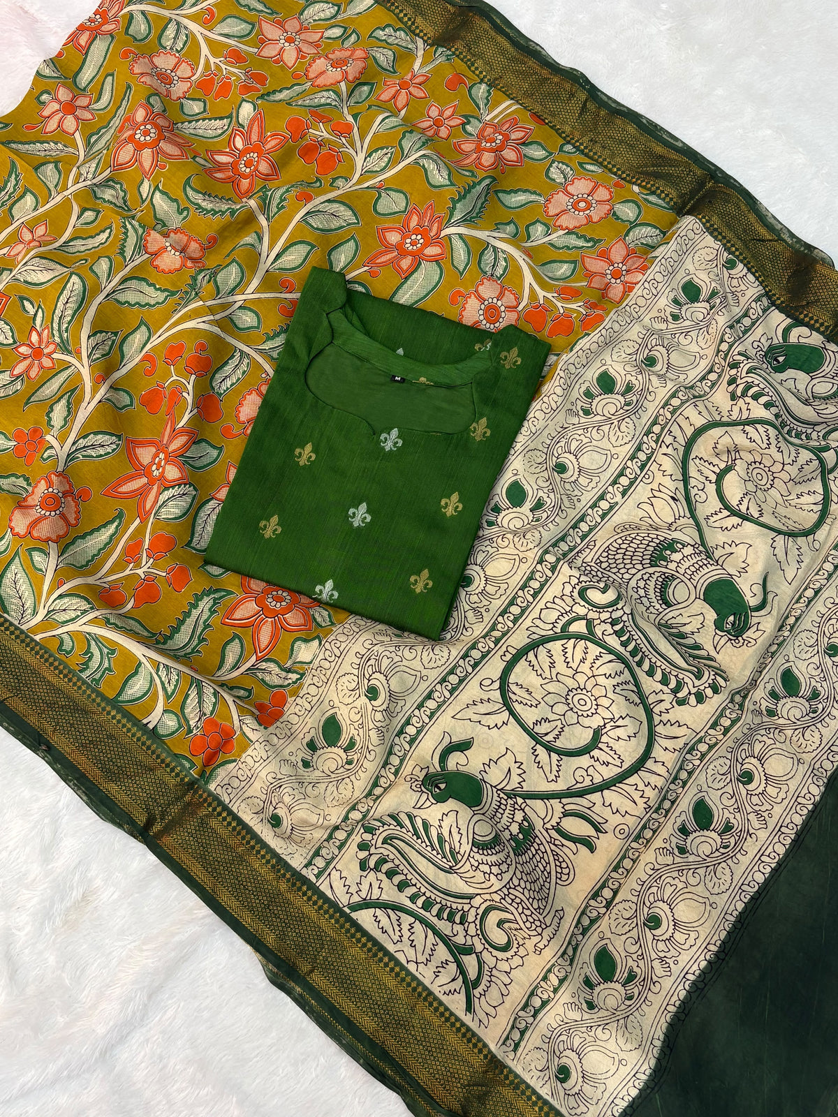 Raw Silk Top & Kalamkari Dupatta
