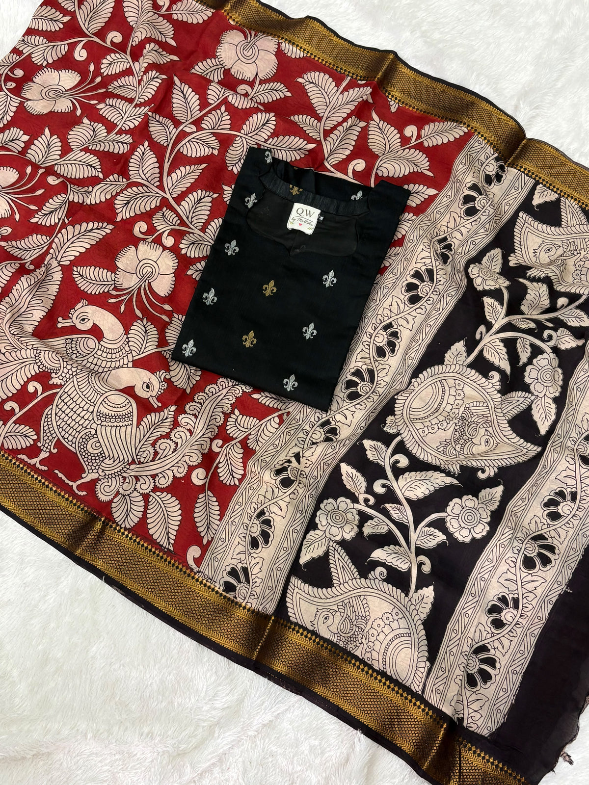 Raw Silk Top & Kalamkari Dupatta
