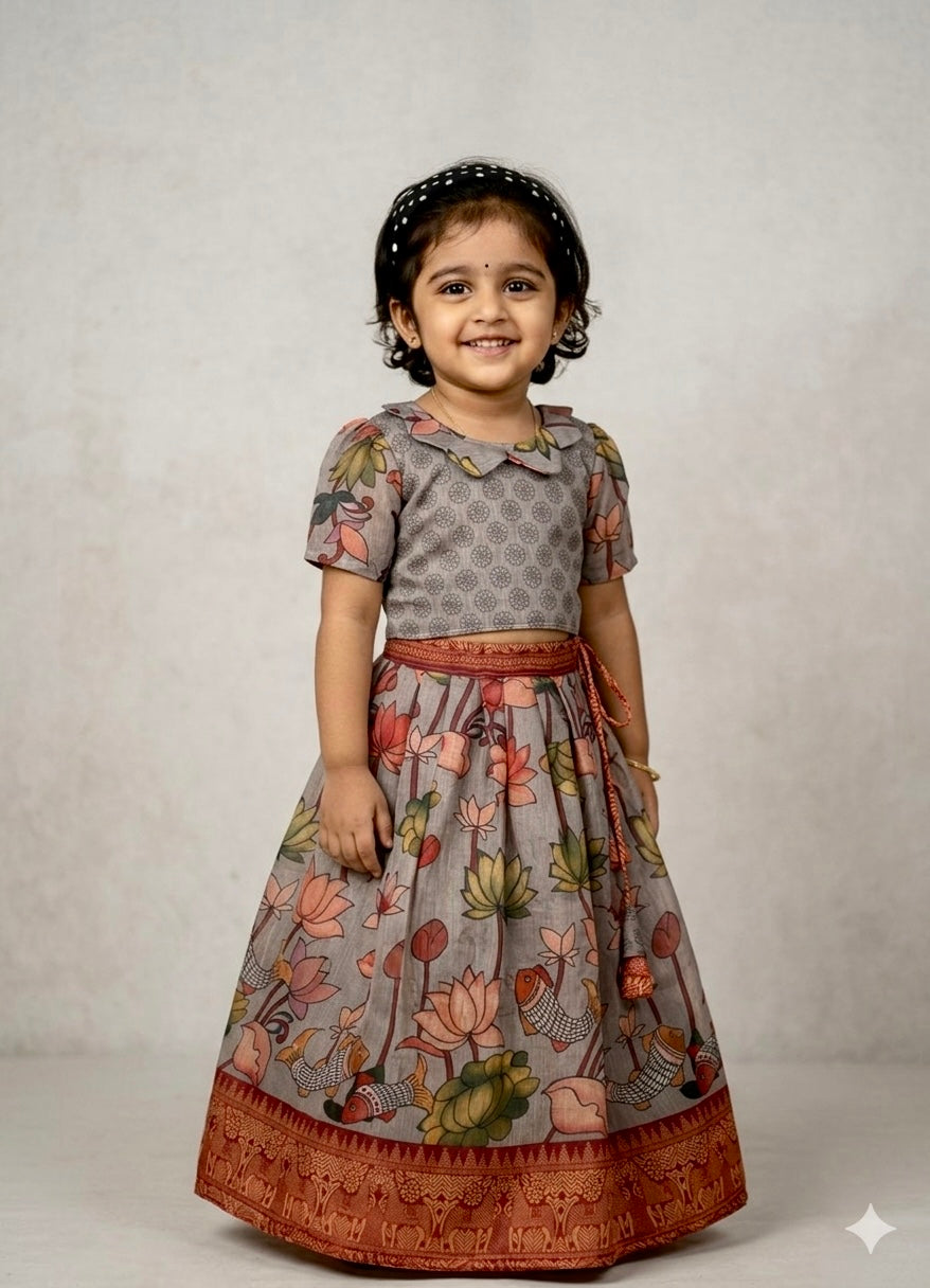 PenKalamkari Linen Kids Lehenga