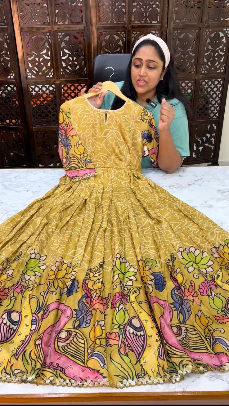 PenKalamkari Print Tussar Long Gown