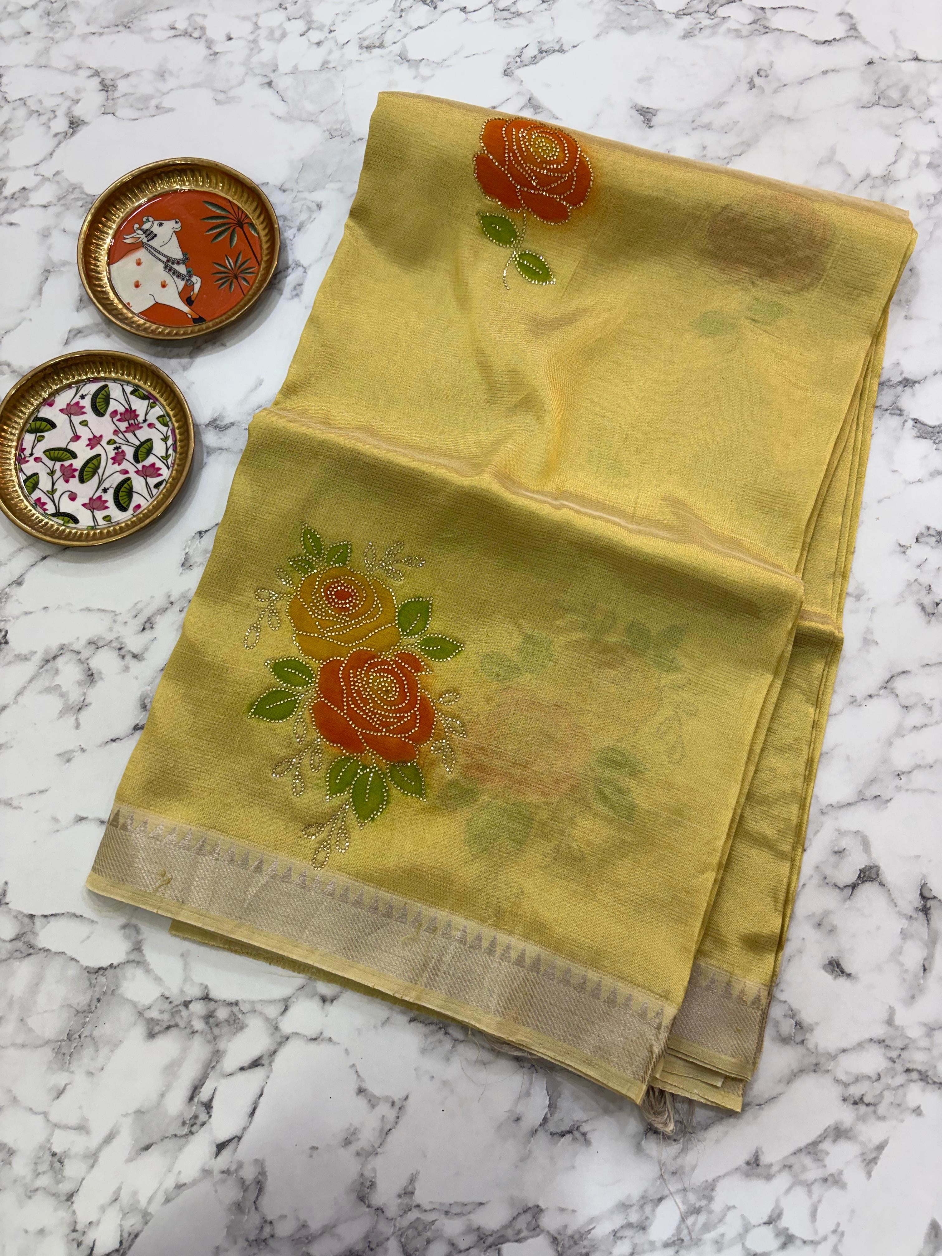 Pastel Green Brush Paint Mangalagiri Pattu