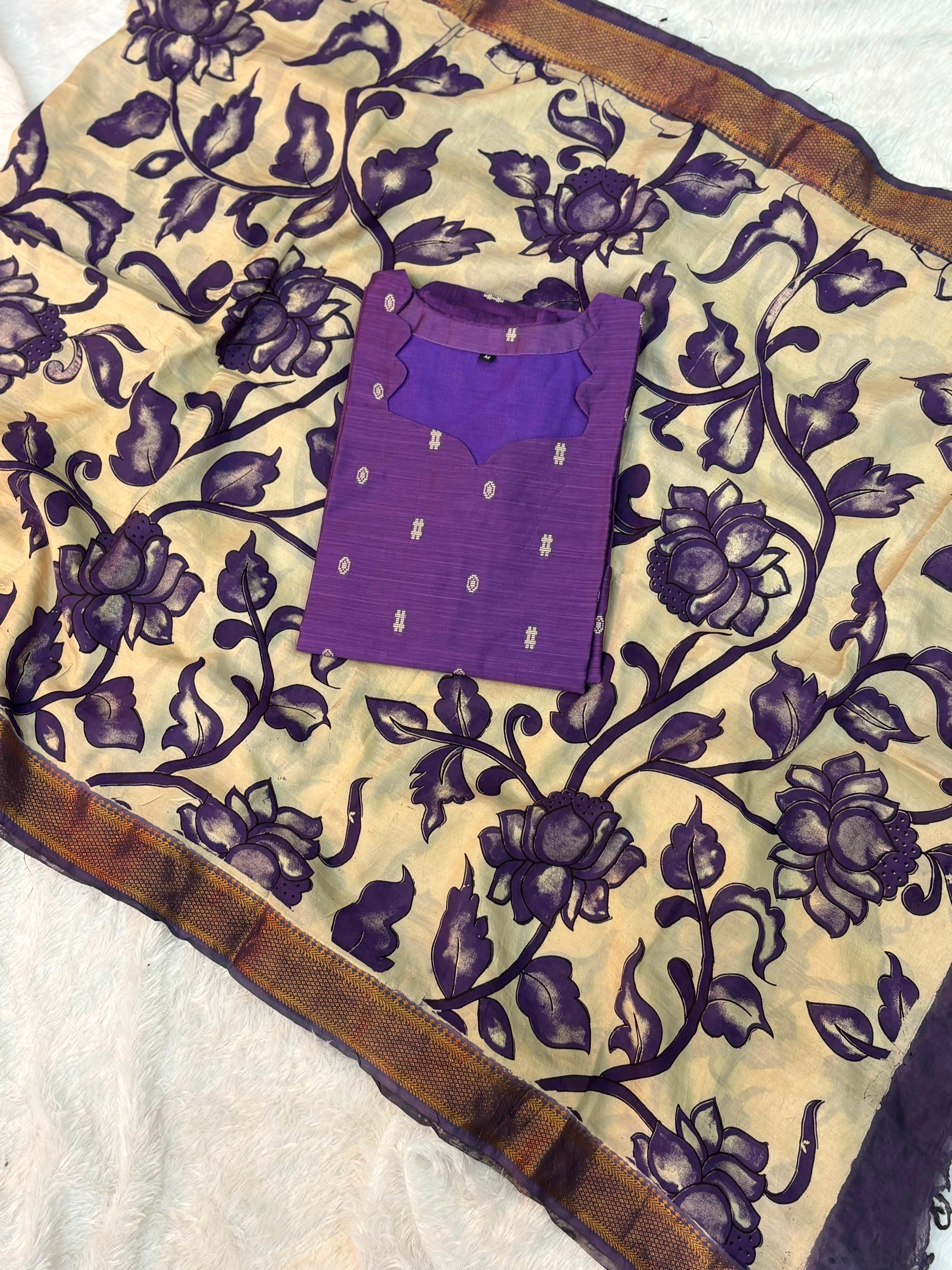 Raw Silk Top Kalamakri Dupatta