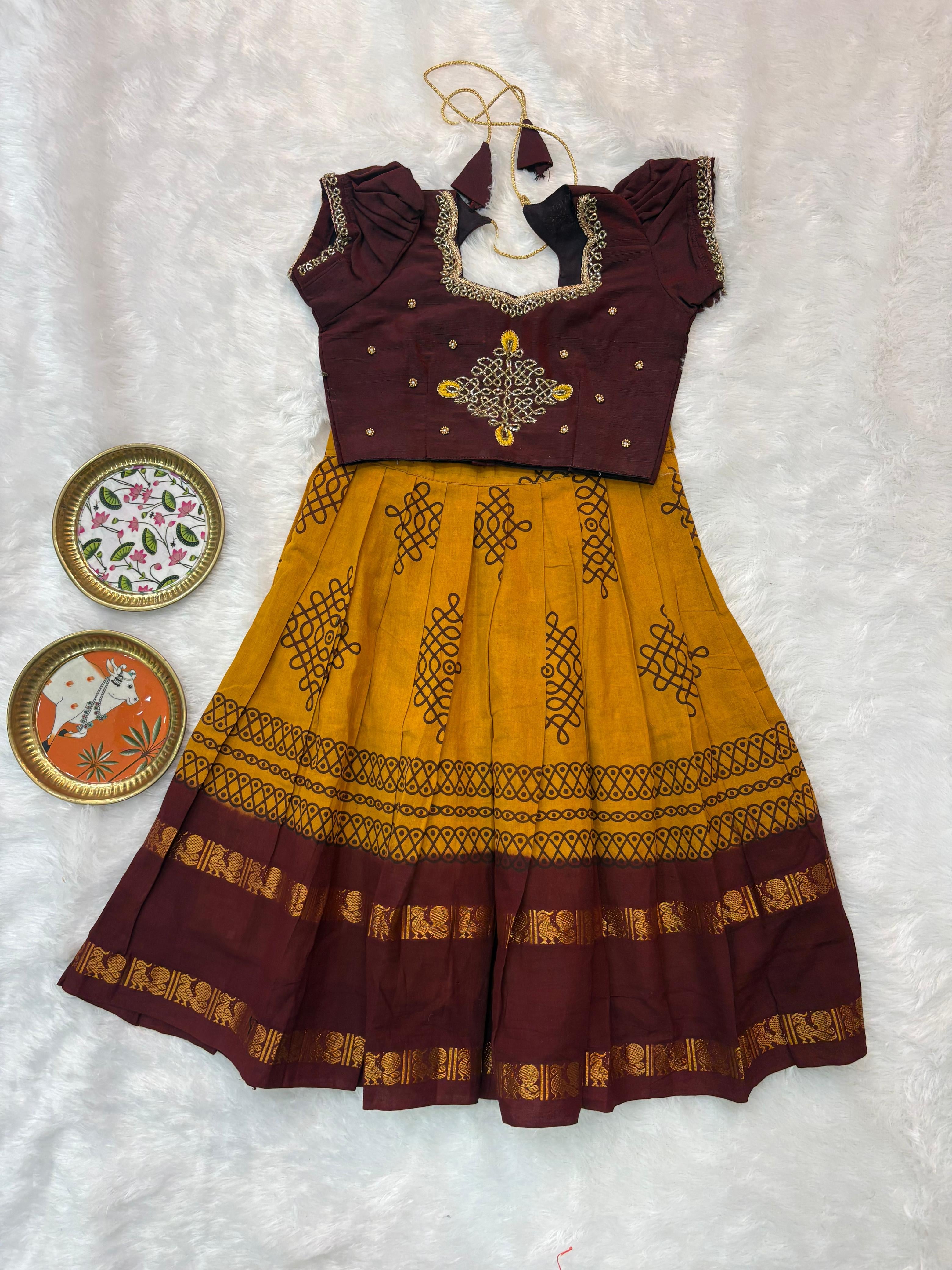 Muggu Design Maggam Work Lehenga