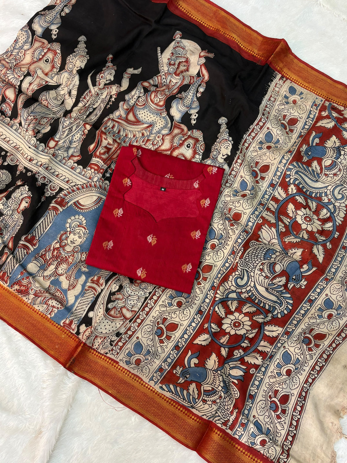 Raw Silk Top & Kalamkari Dupatta