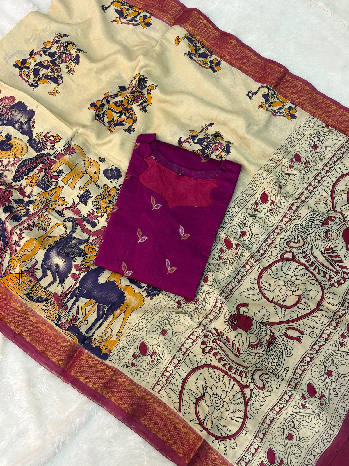 Raw Silk Top & Kalamkari Dupatta