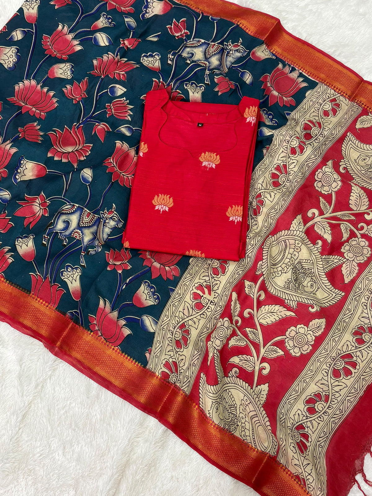 Raw Silk Top & Kalamkari Dupatta