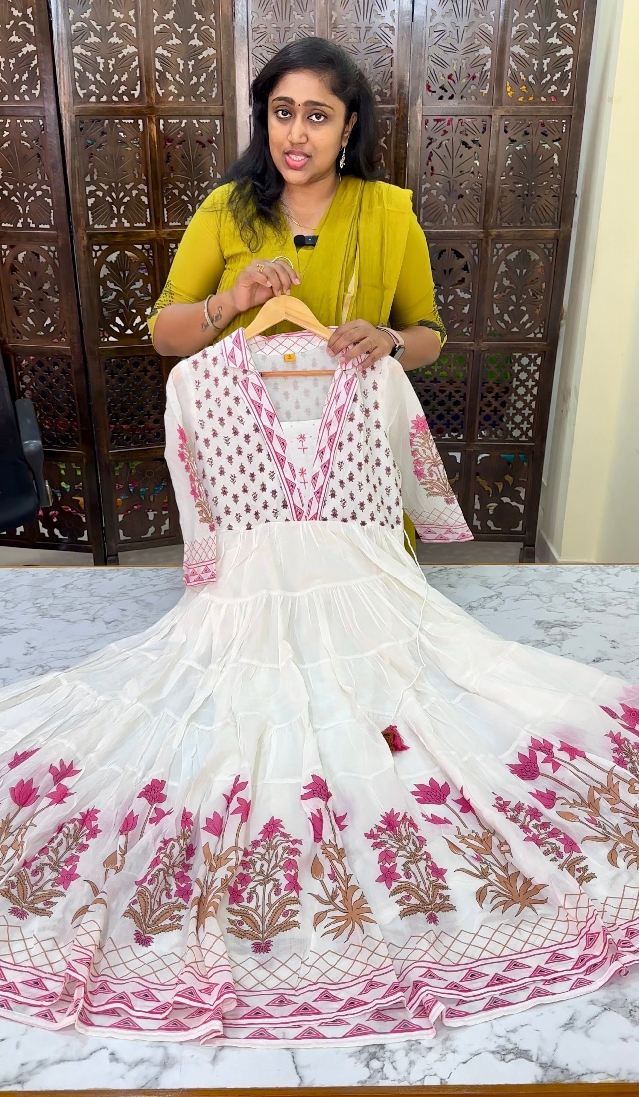 White printed Jaipur Cotton Maxi