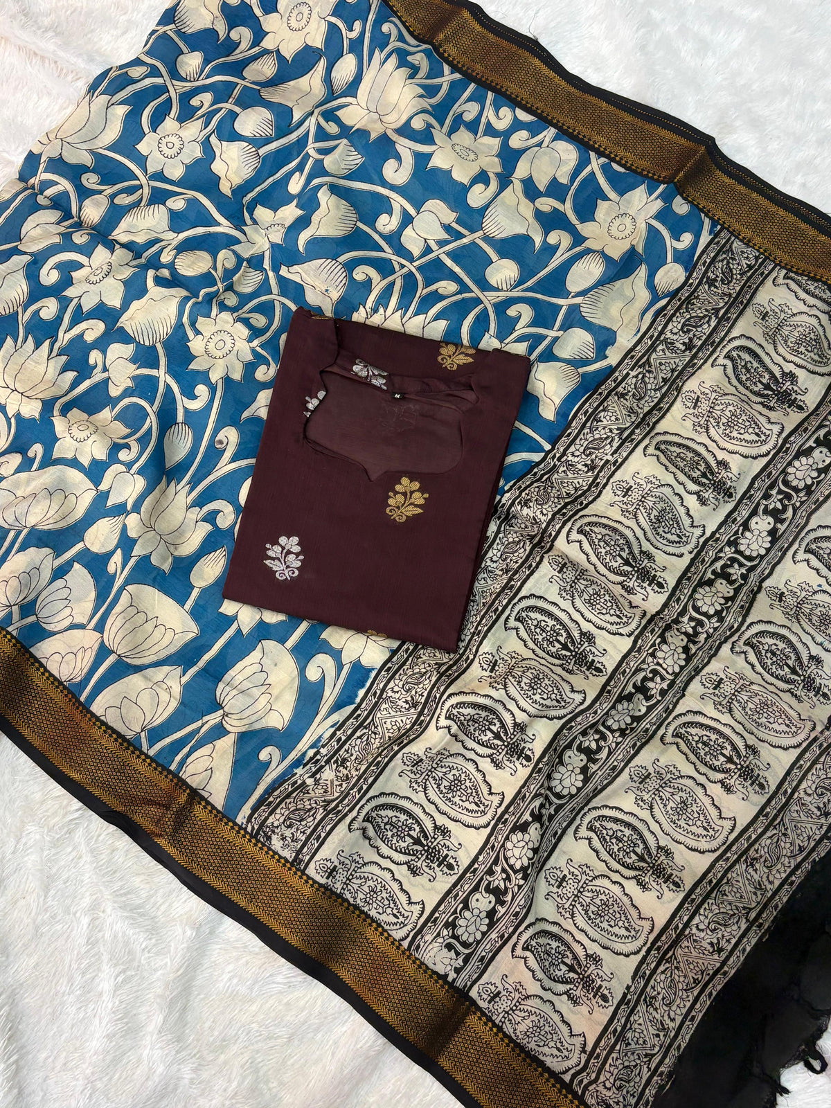 Raw Silk Top Kalamkari Dupatta