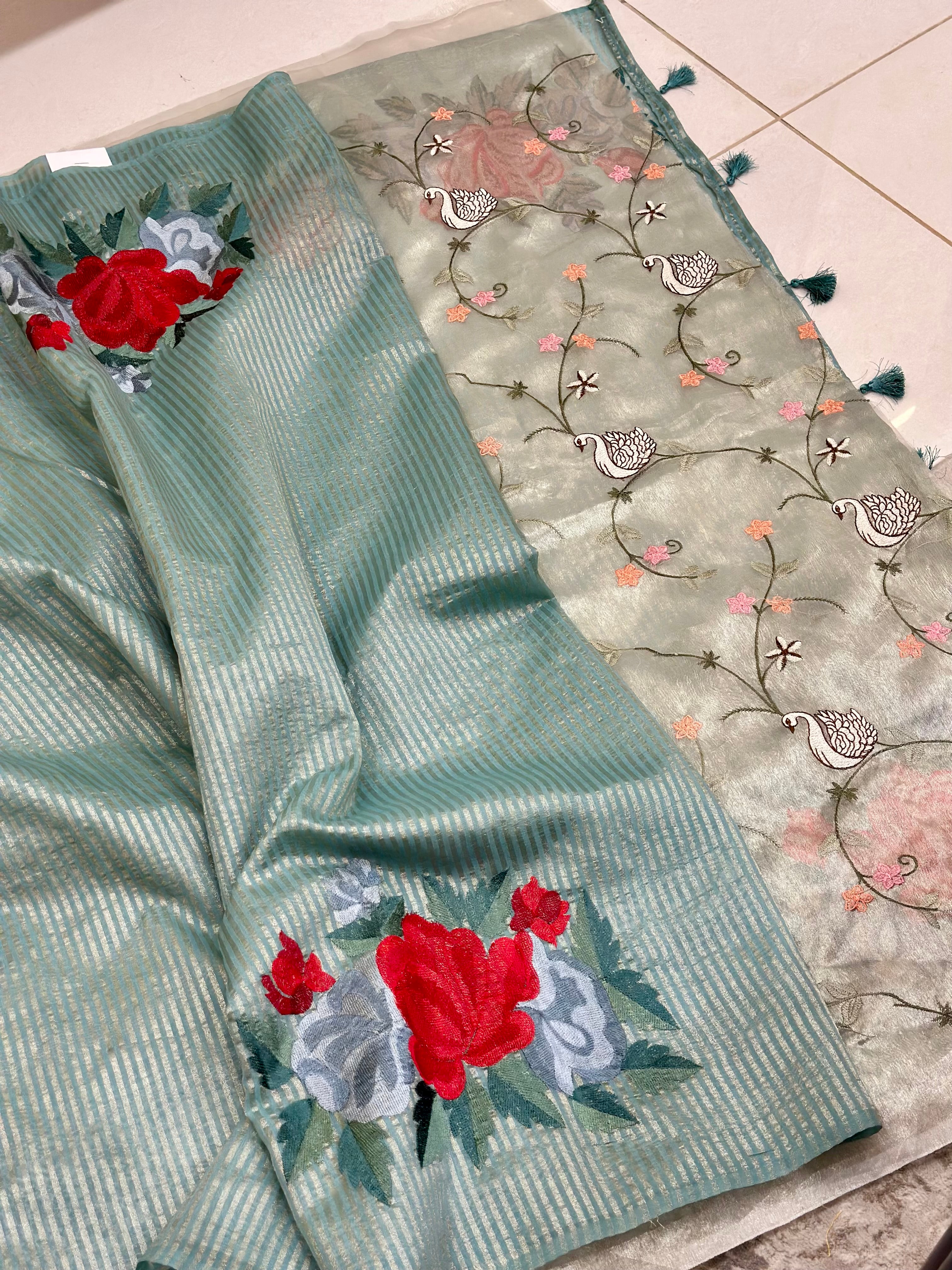 Designer Tissue Embroidery Sarees
