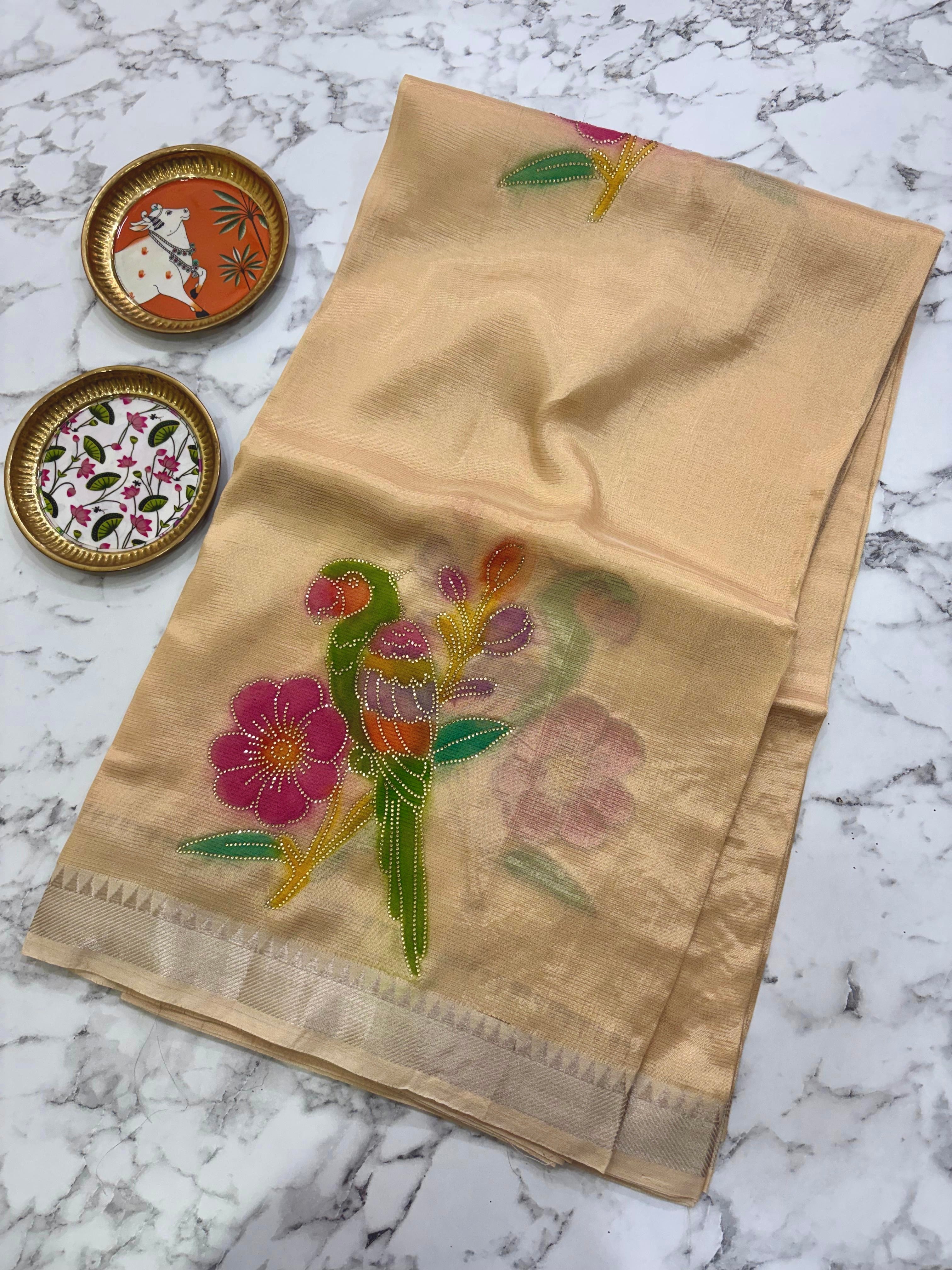 Pastel sandal Brush Paint Mangalagiri Pattu