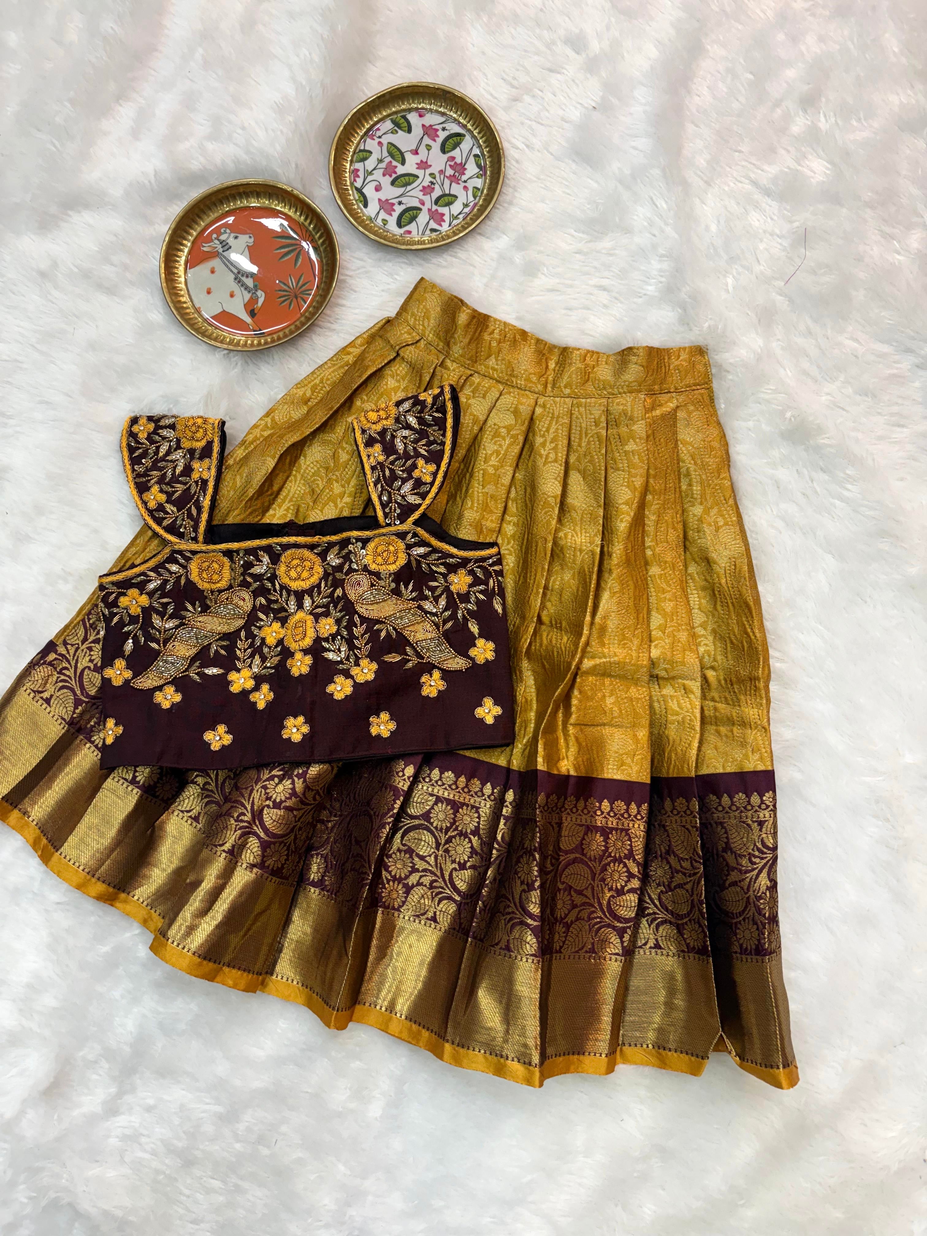 Semi Kanchi Pattu Maggam Work Kids Lehenga