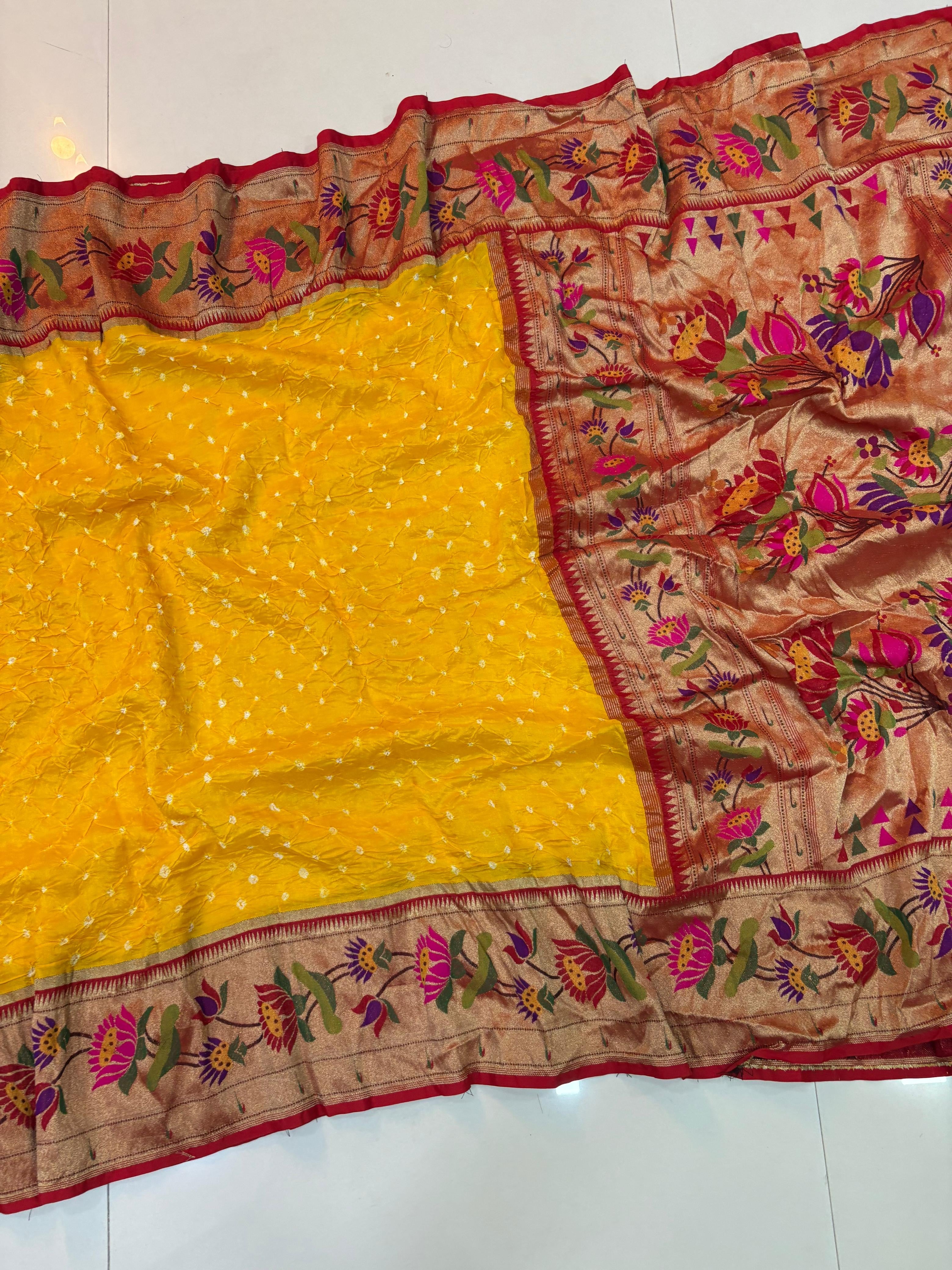 Yellow Bandini Paithani