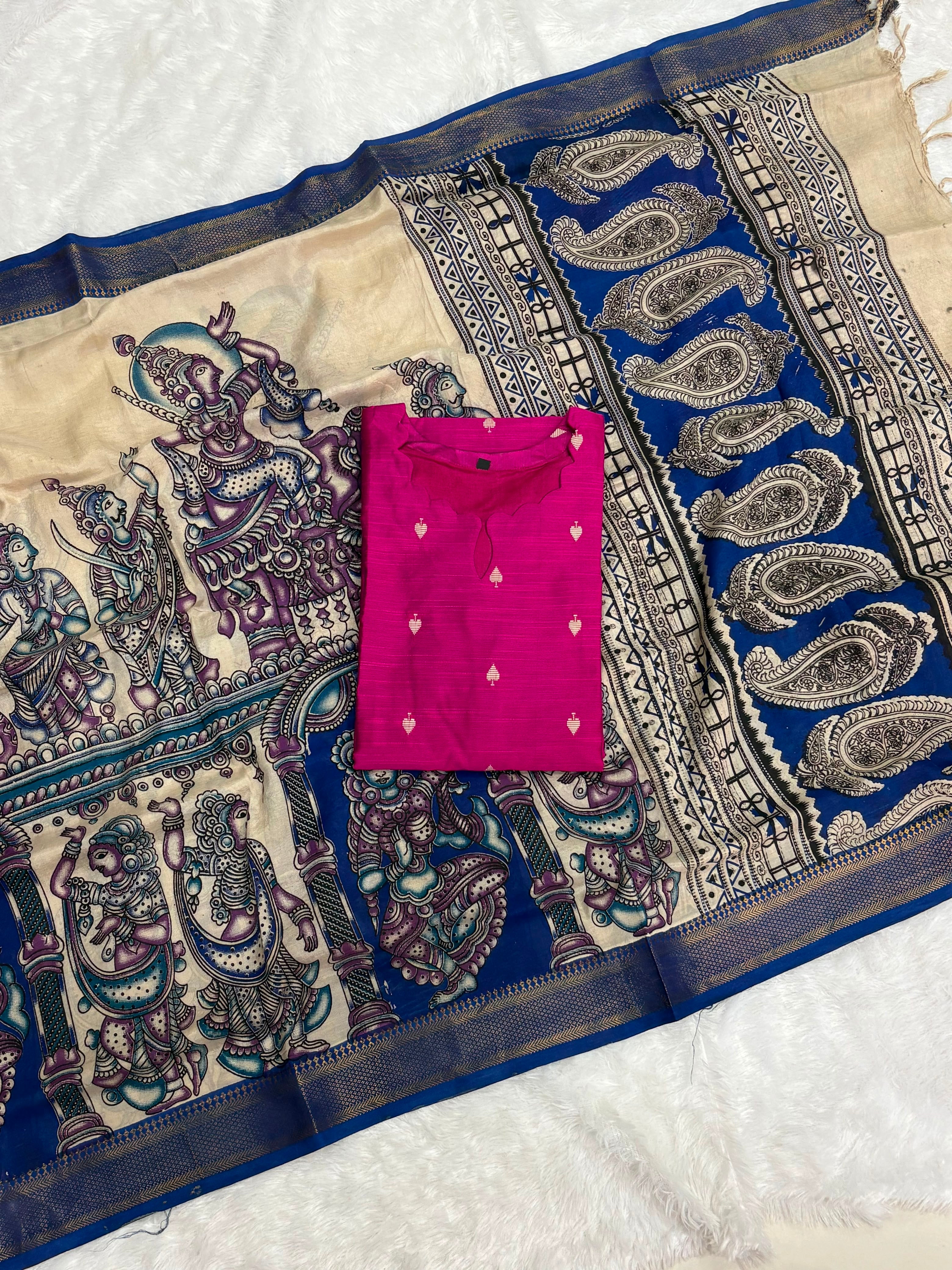 Raw Silk Top Kalamkari Dupatta