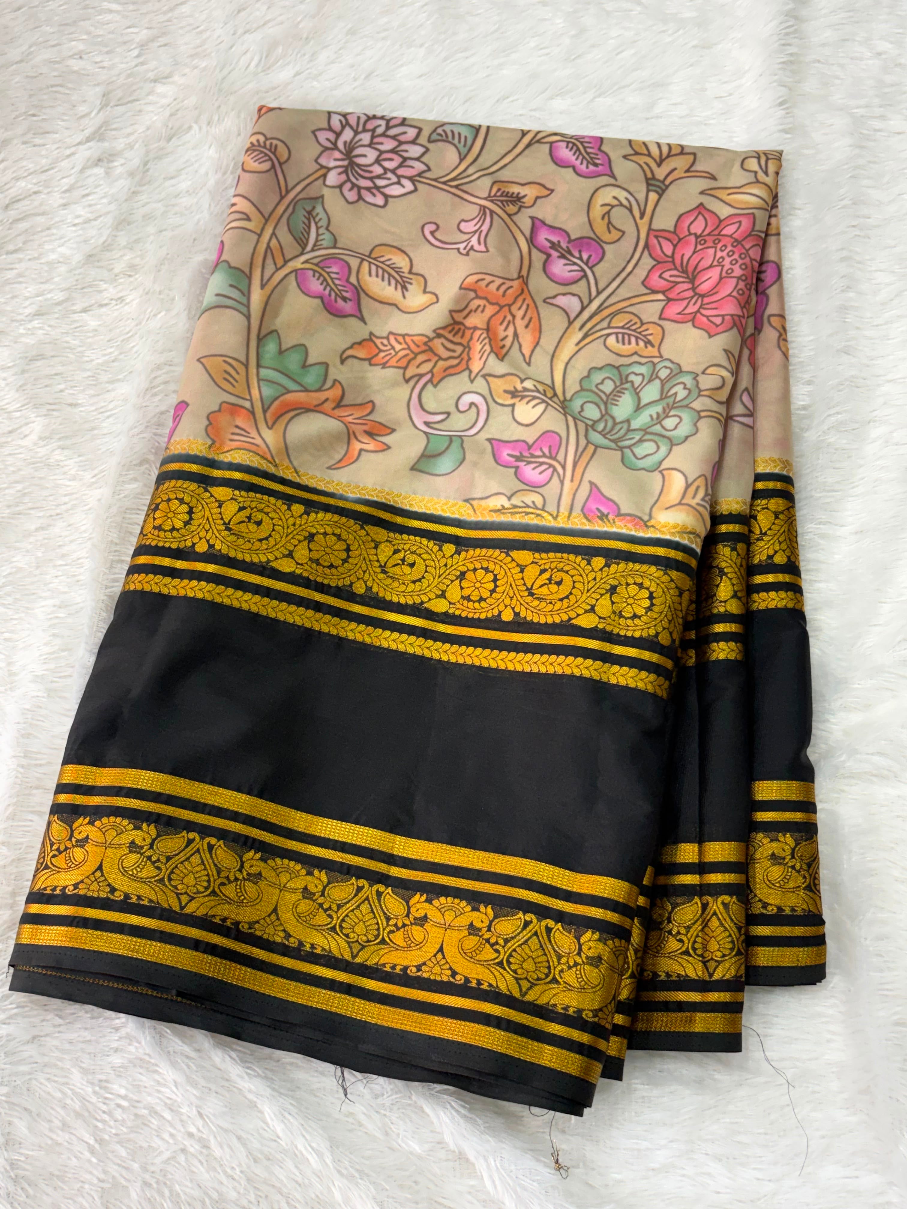 Fancy Mysore Crepe Gadwal Borders