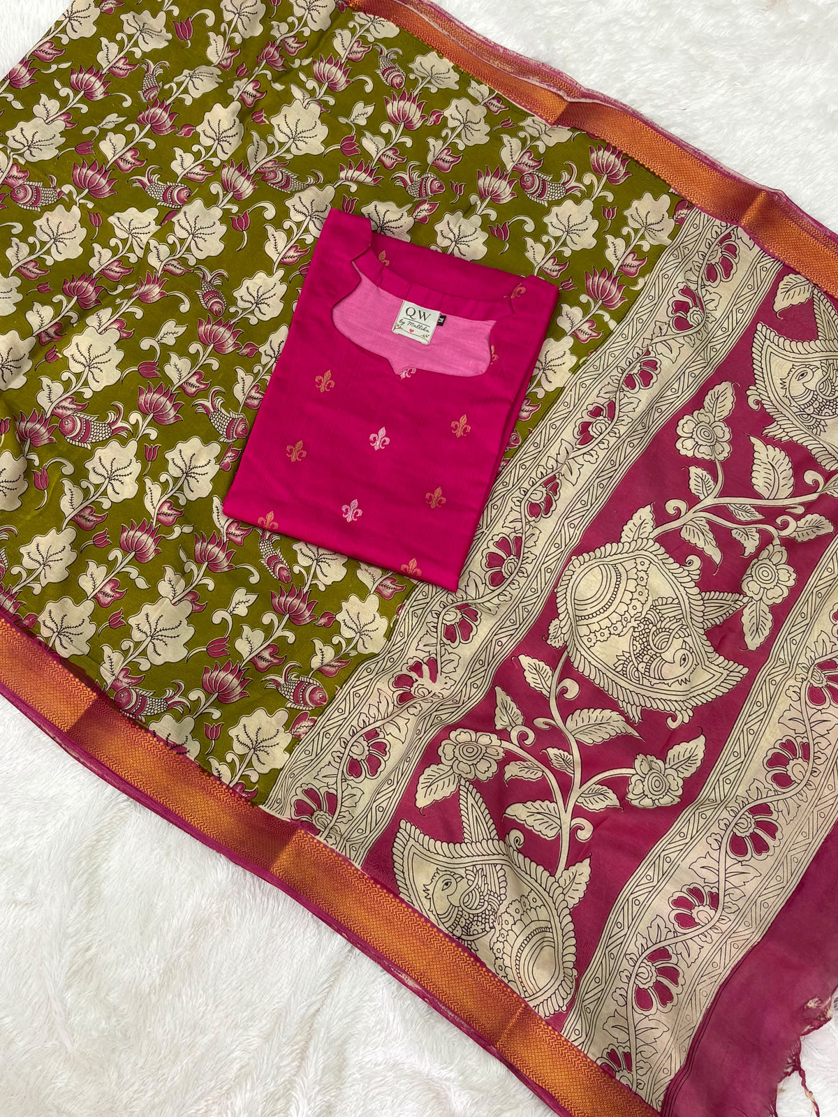 Raw Silk Top & Kalamkari Dupatta