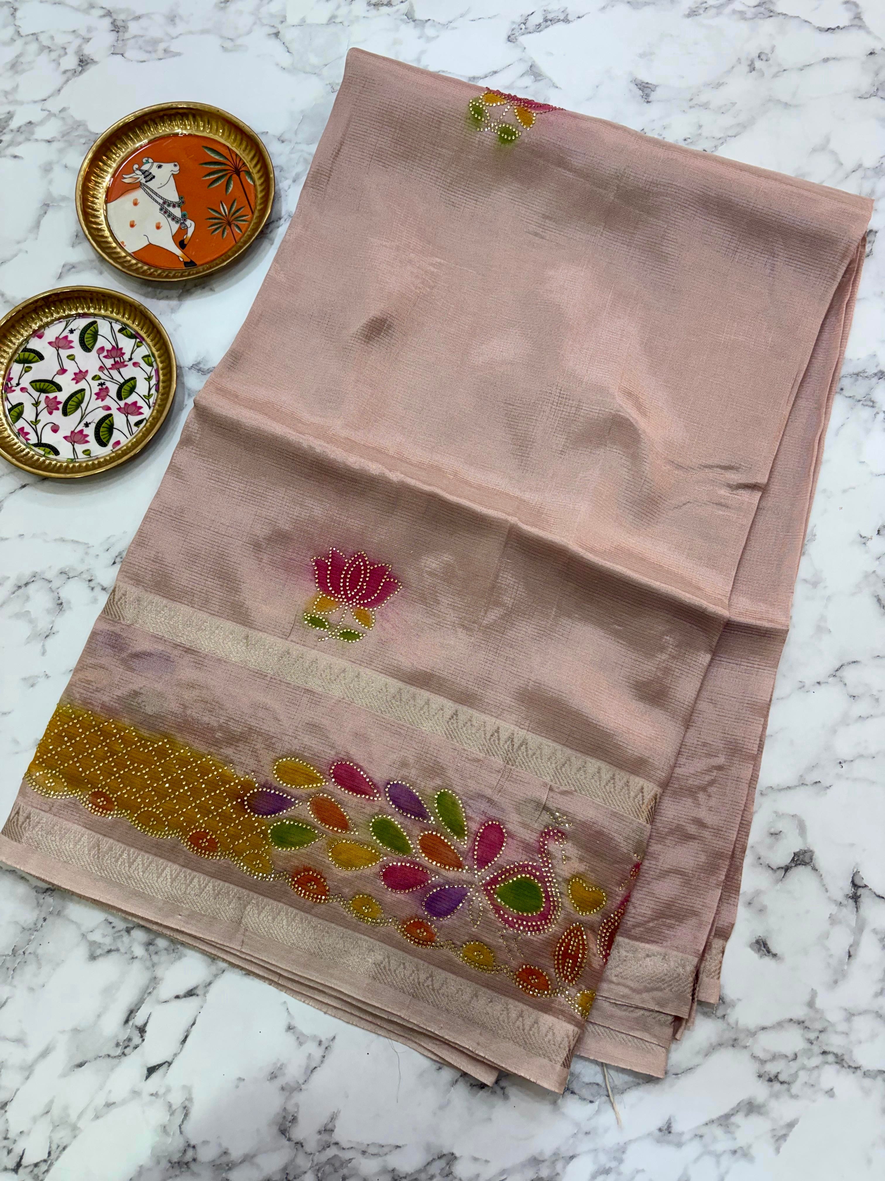 Onion pink Brush Paint Mangalagiri Pattu
