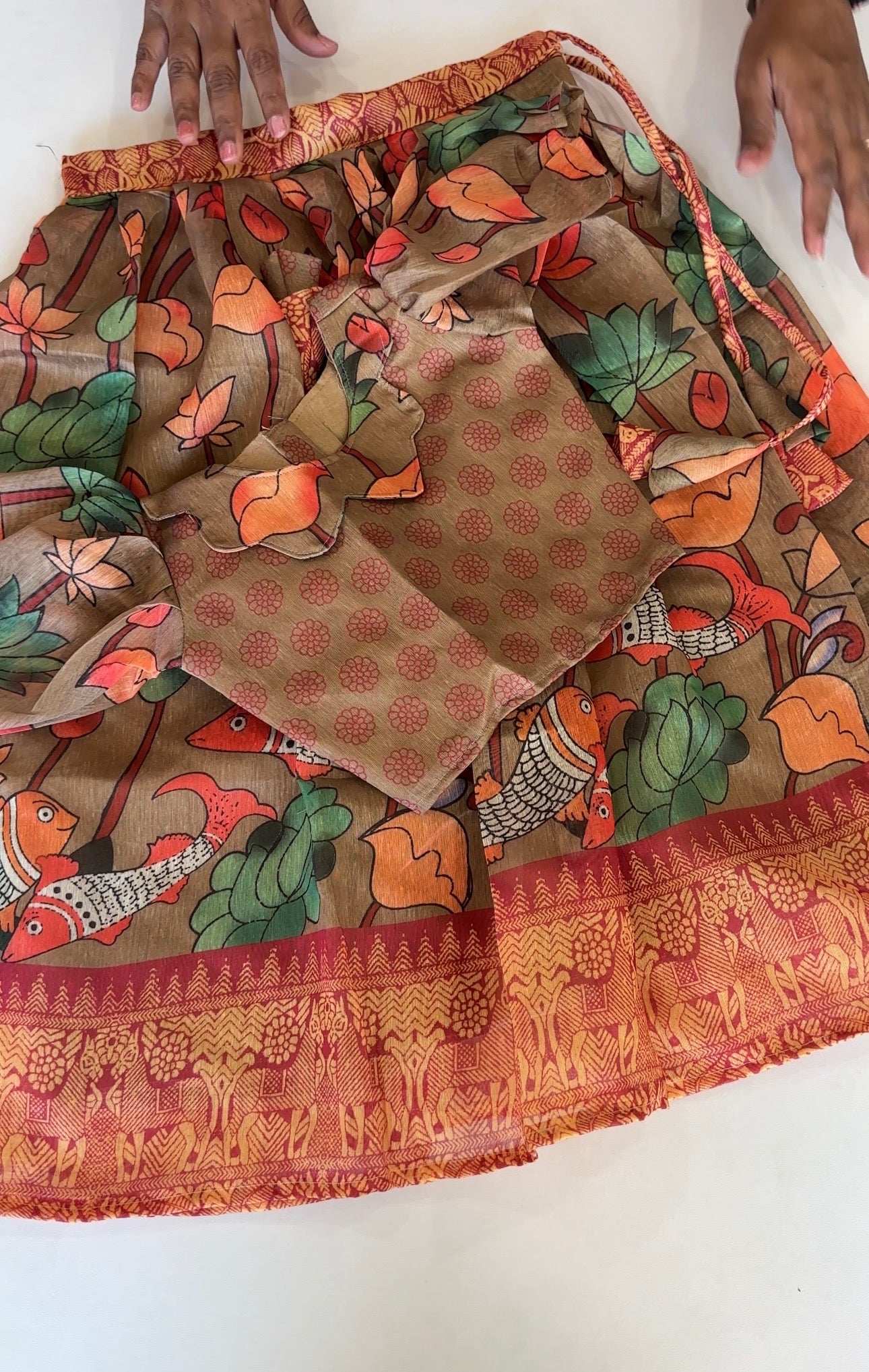 PenKalamkari Linen Kids Lehenga