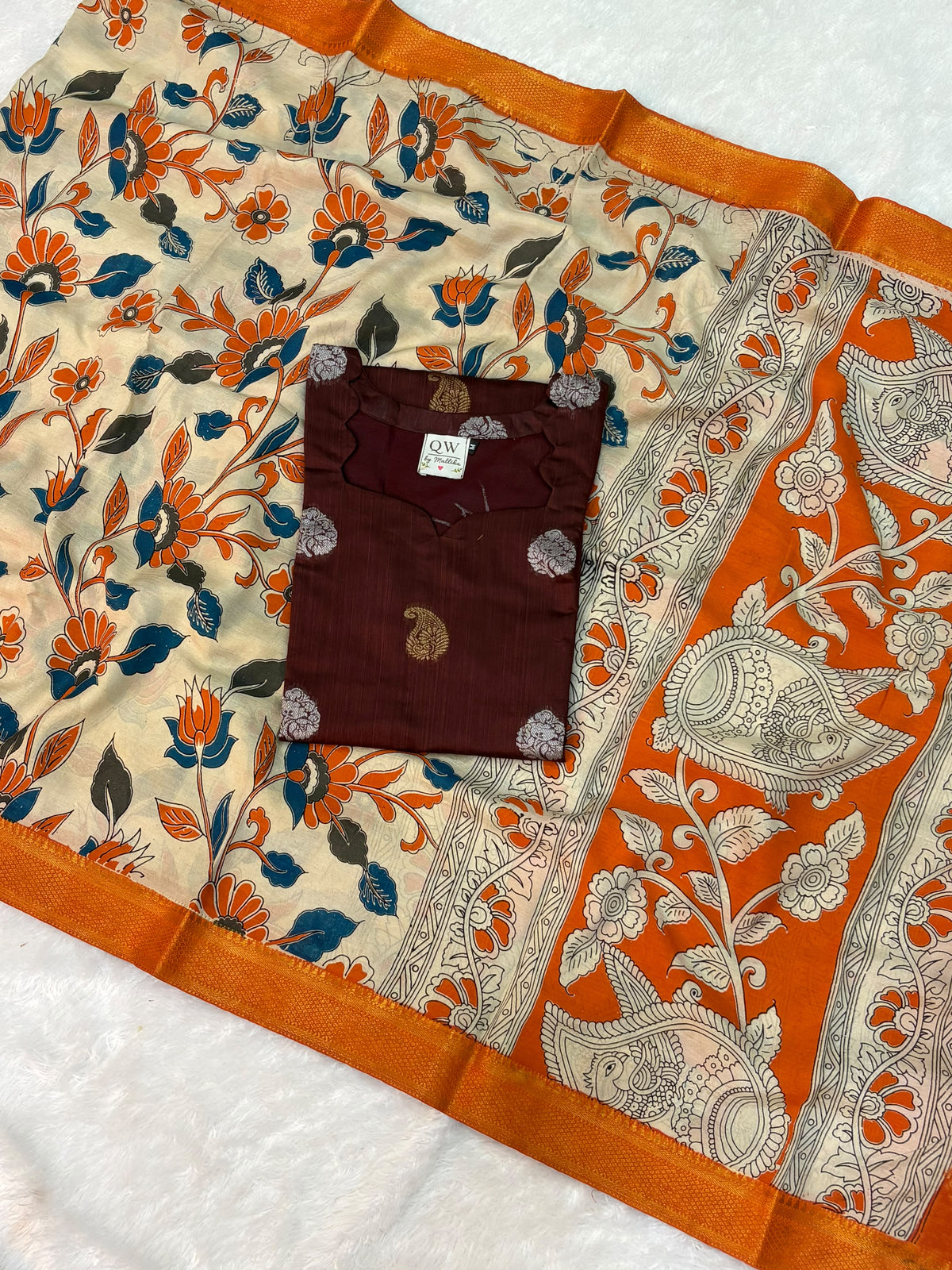 Raw Silk Top & Kalamkari Dupatta