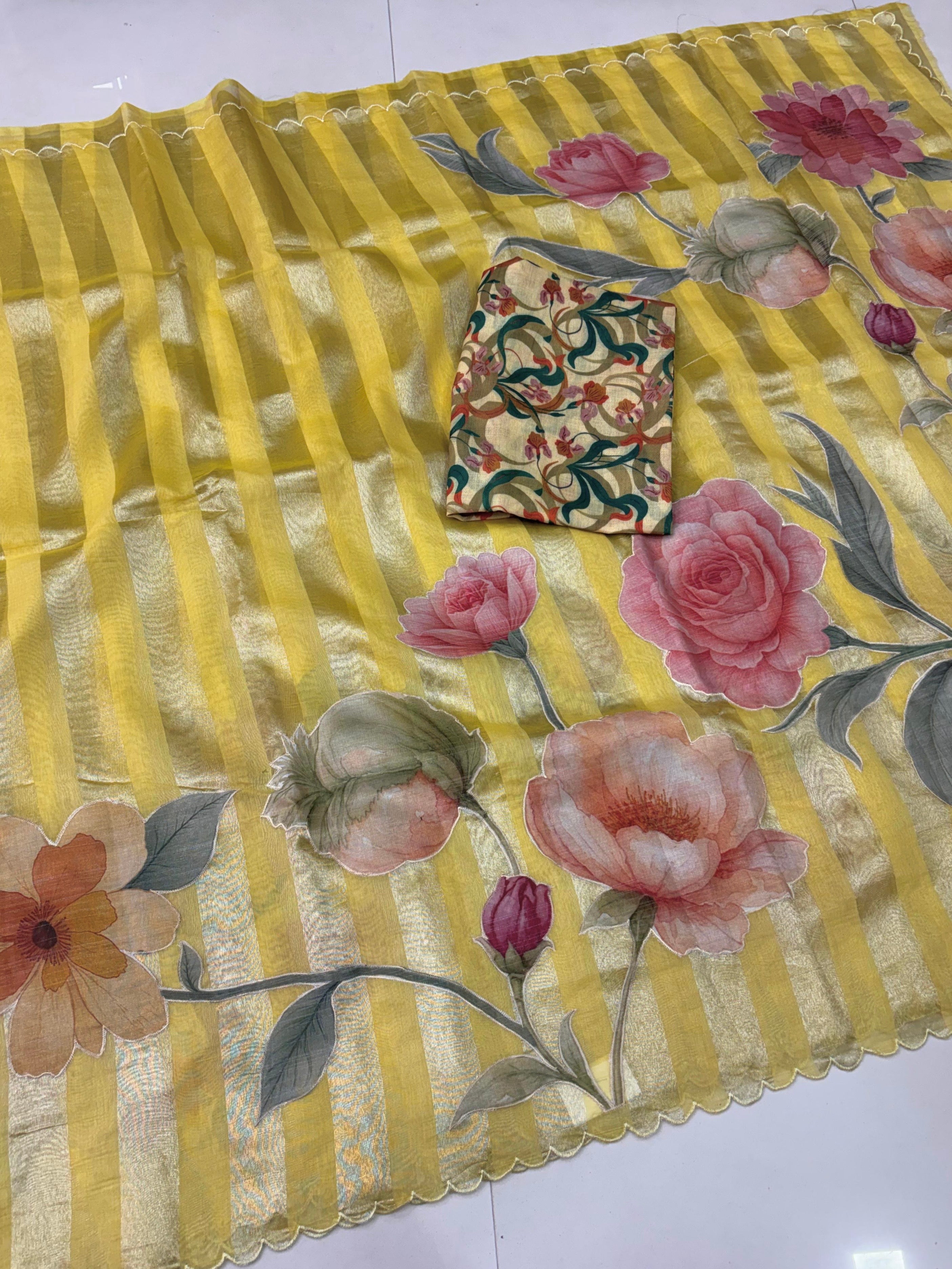Chanderi Tissue appliqué