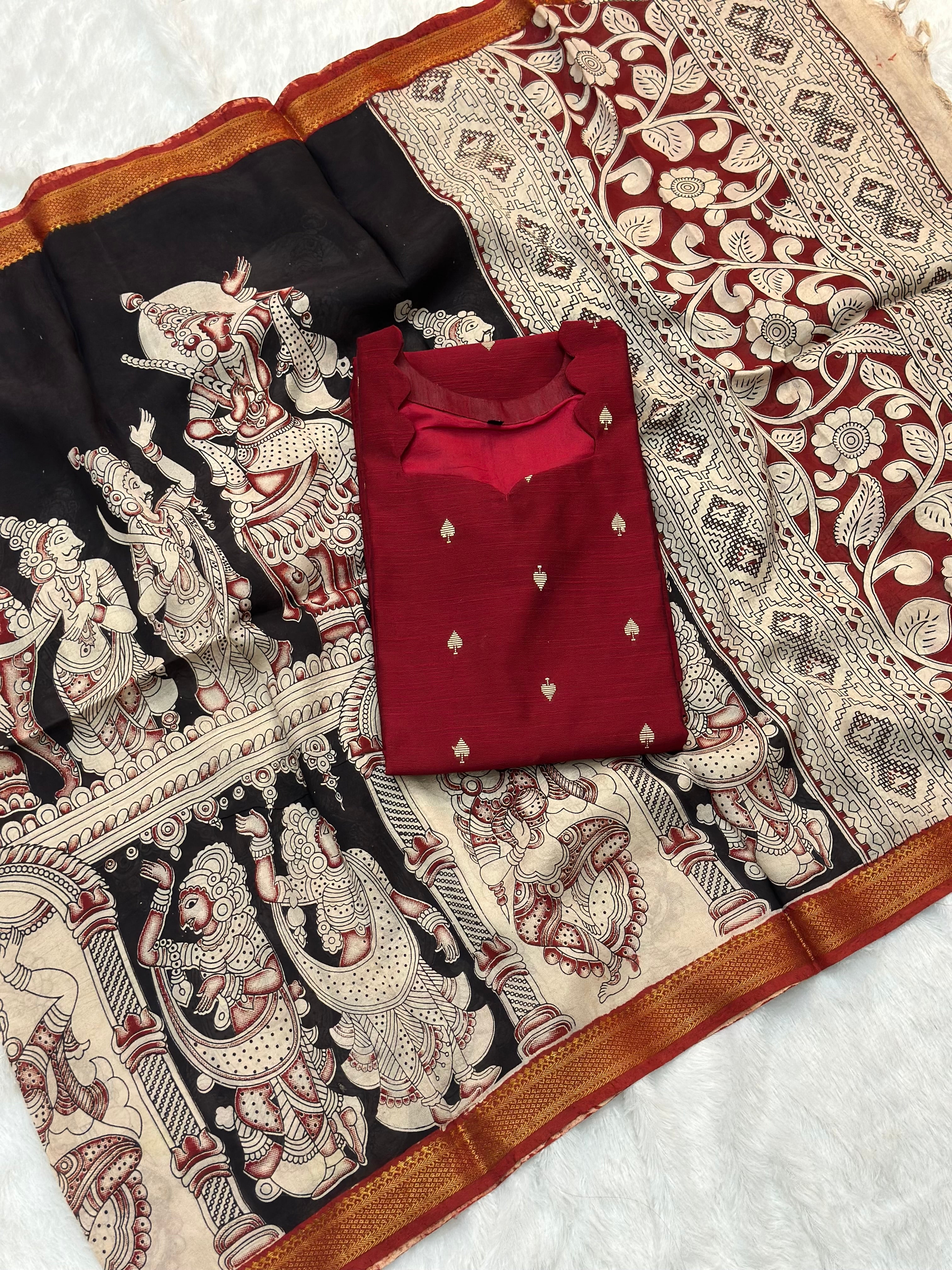 Raw Silk Kalamkari Dupatta
