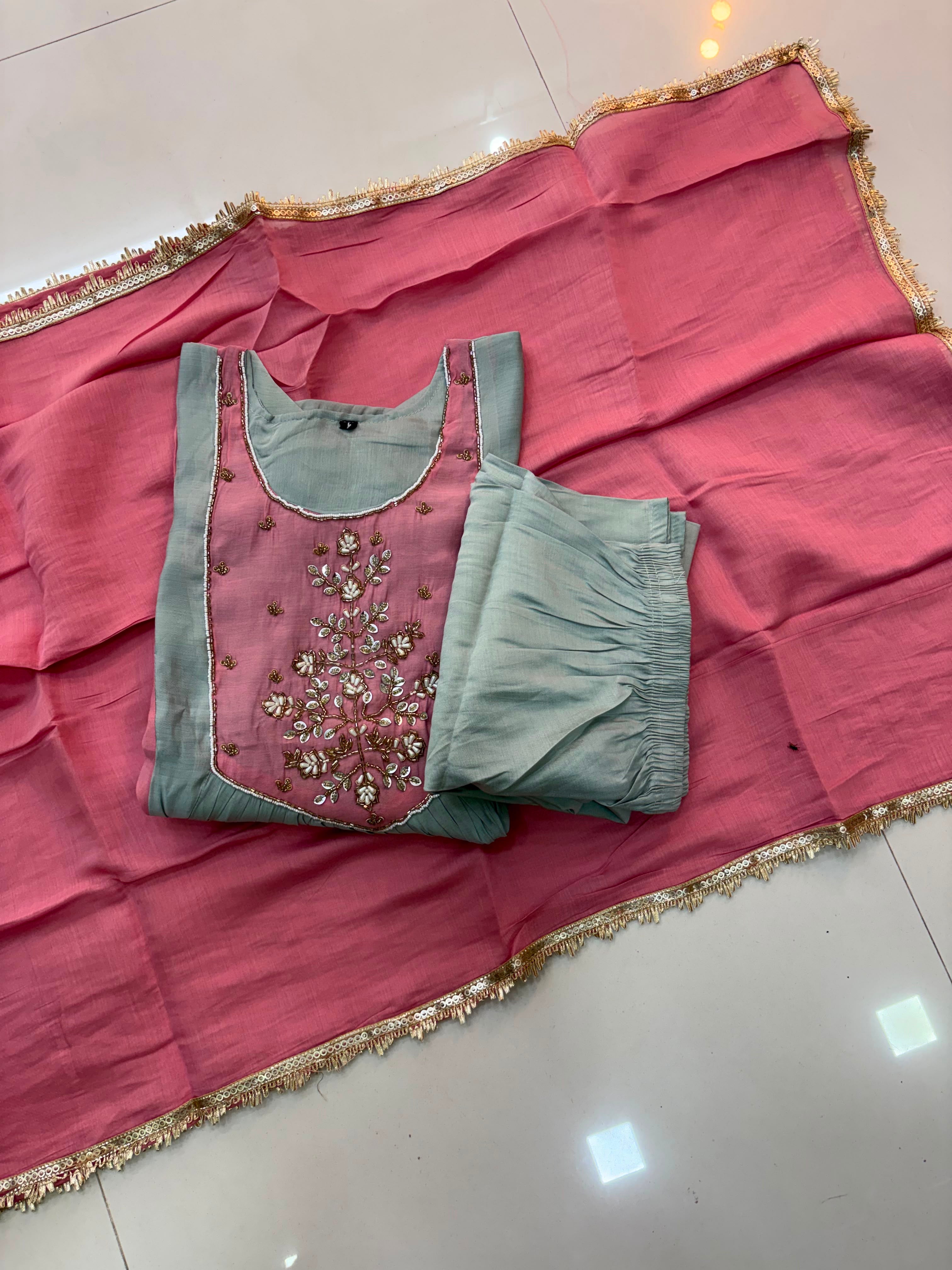 Mul Chanderi Maggam Work Anarkali