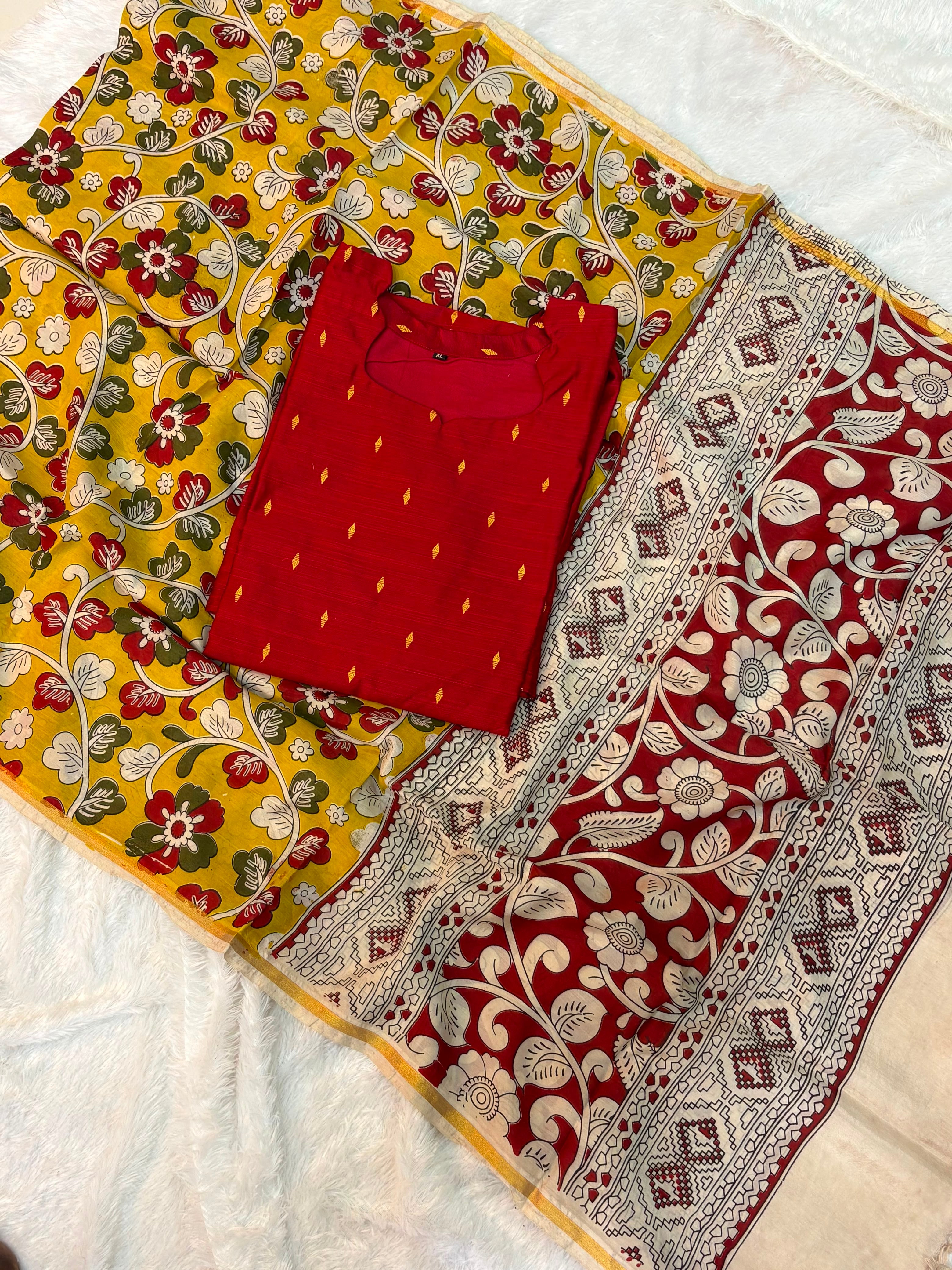 Raw Silk Top Kalamakri Dupatta