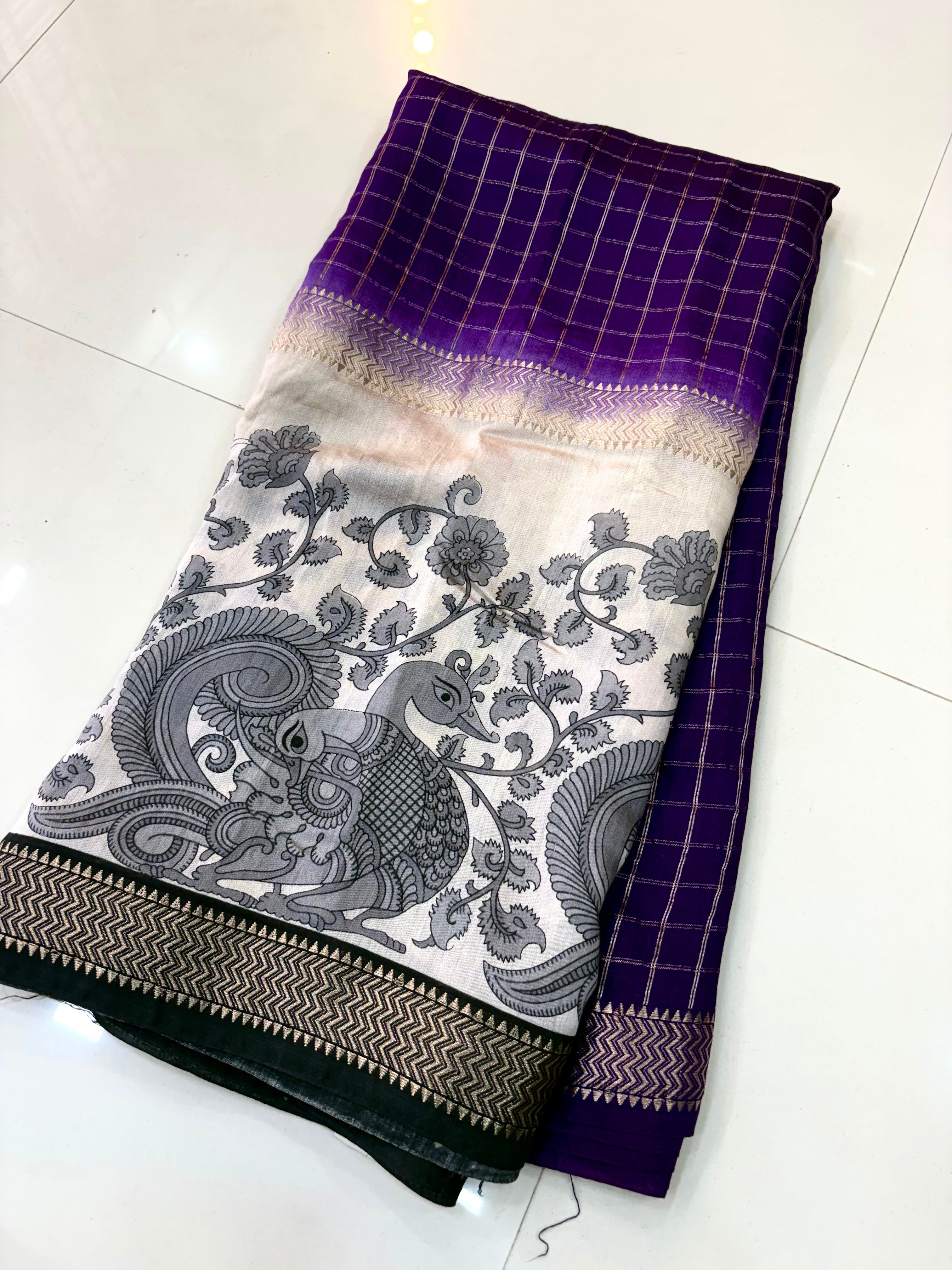 Binni Crepe Kalamkari Fusion Saree