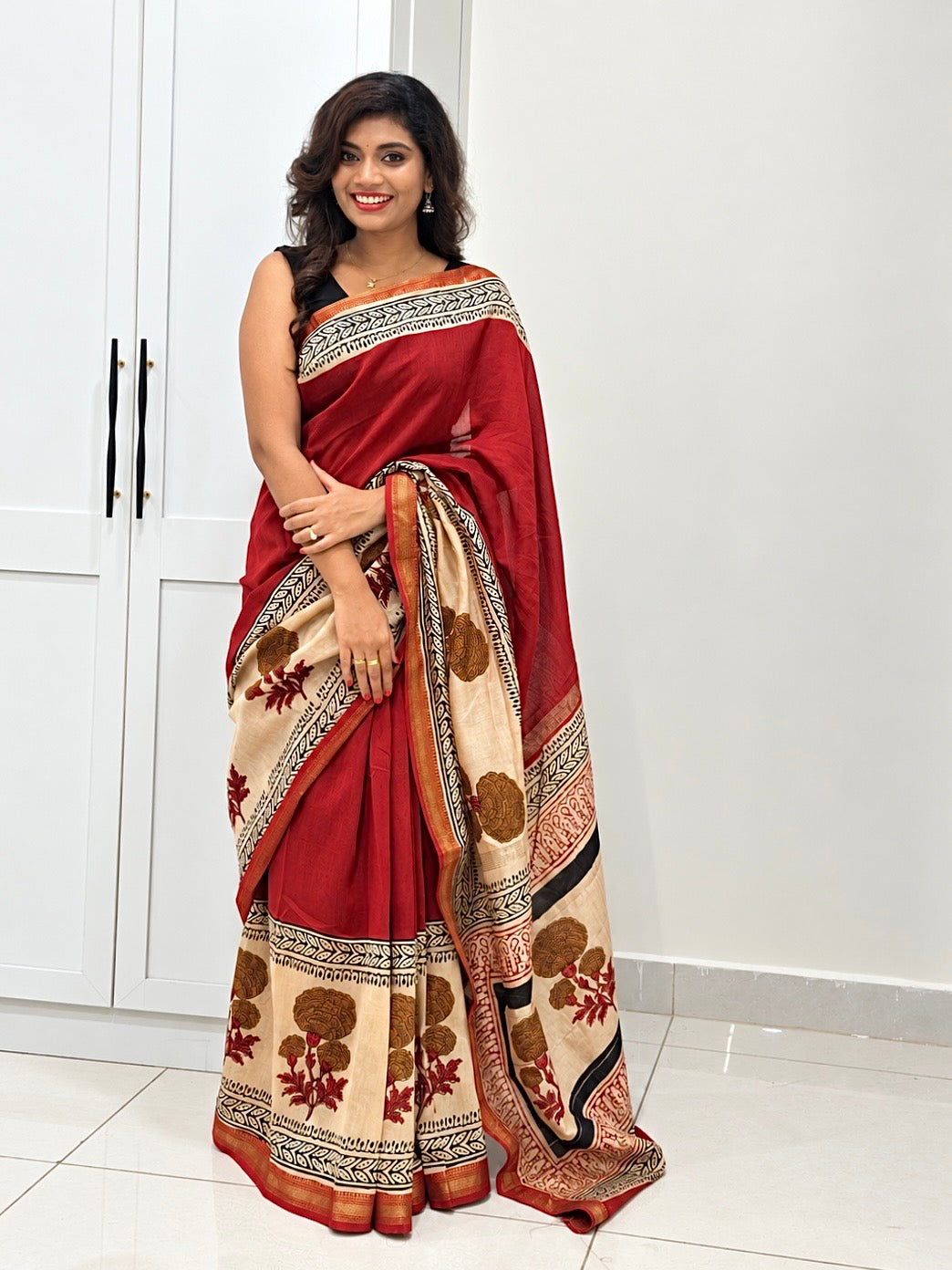 Pure Maheshwari Handblock Bagru Saree