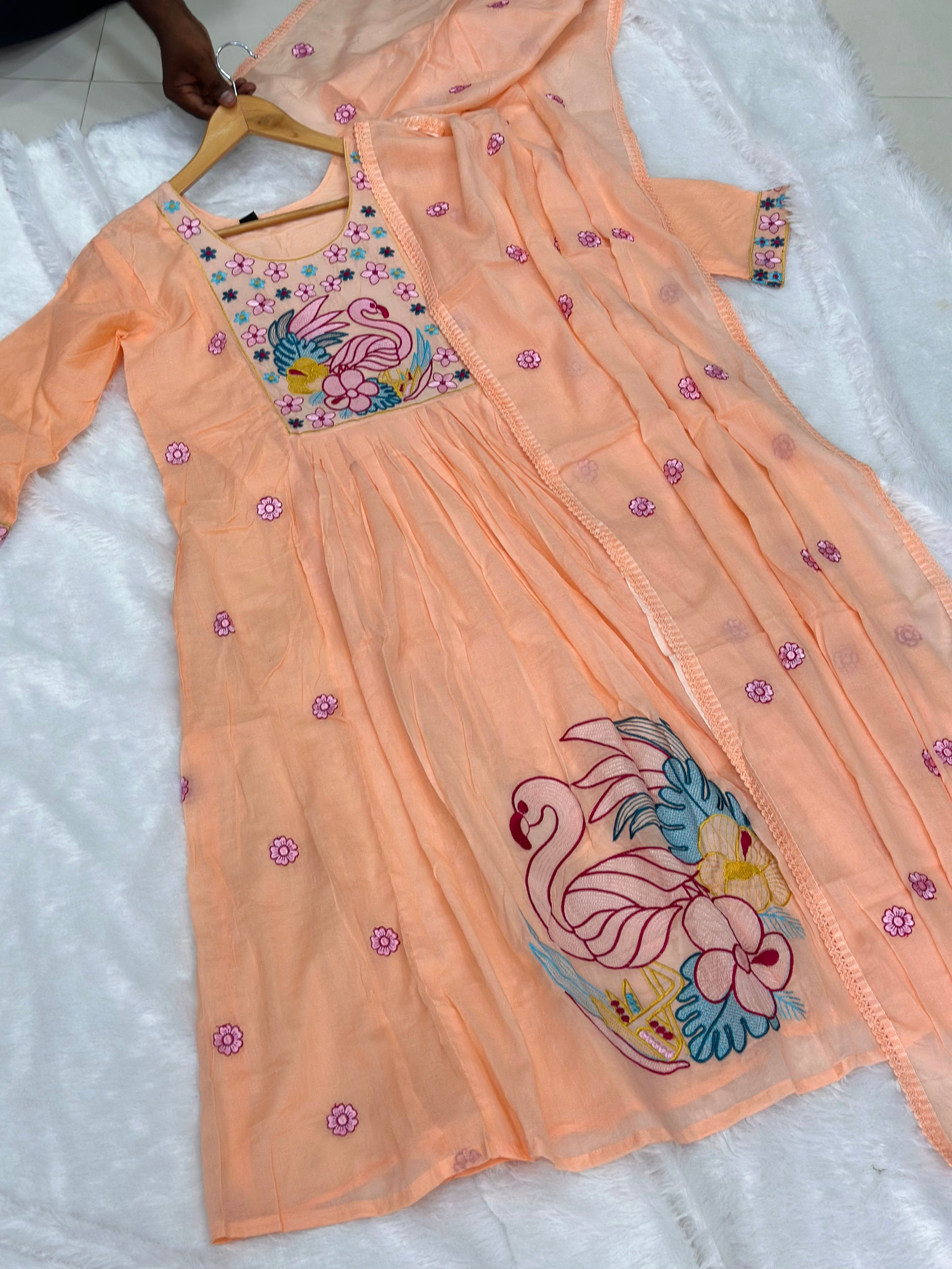 Pastel Mul Cotton Embroidery Anarkali