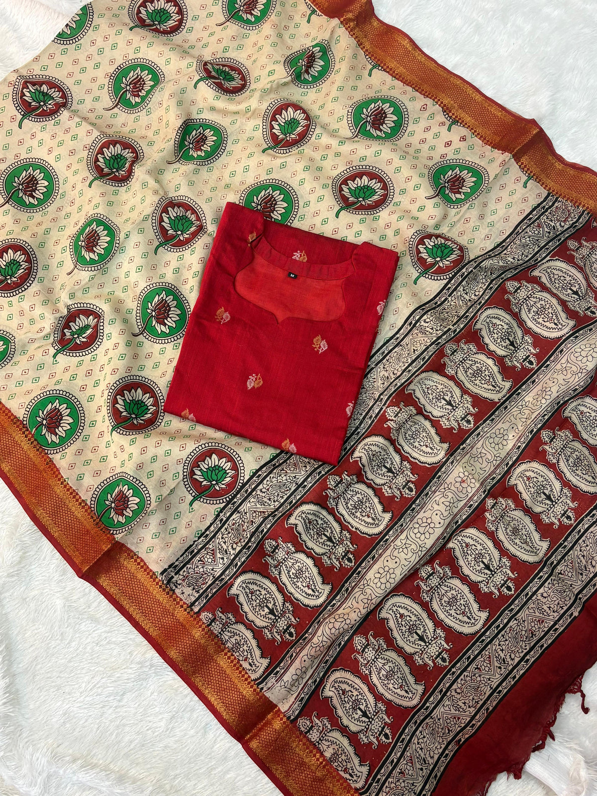 Raw Silk Top Kalamkari Dupatta