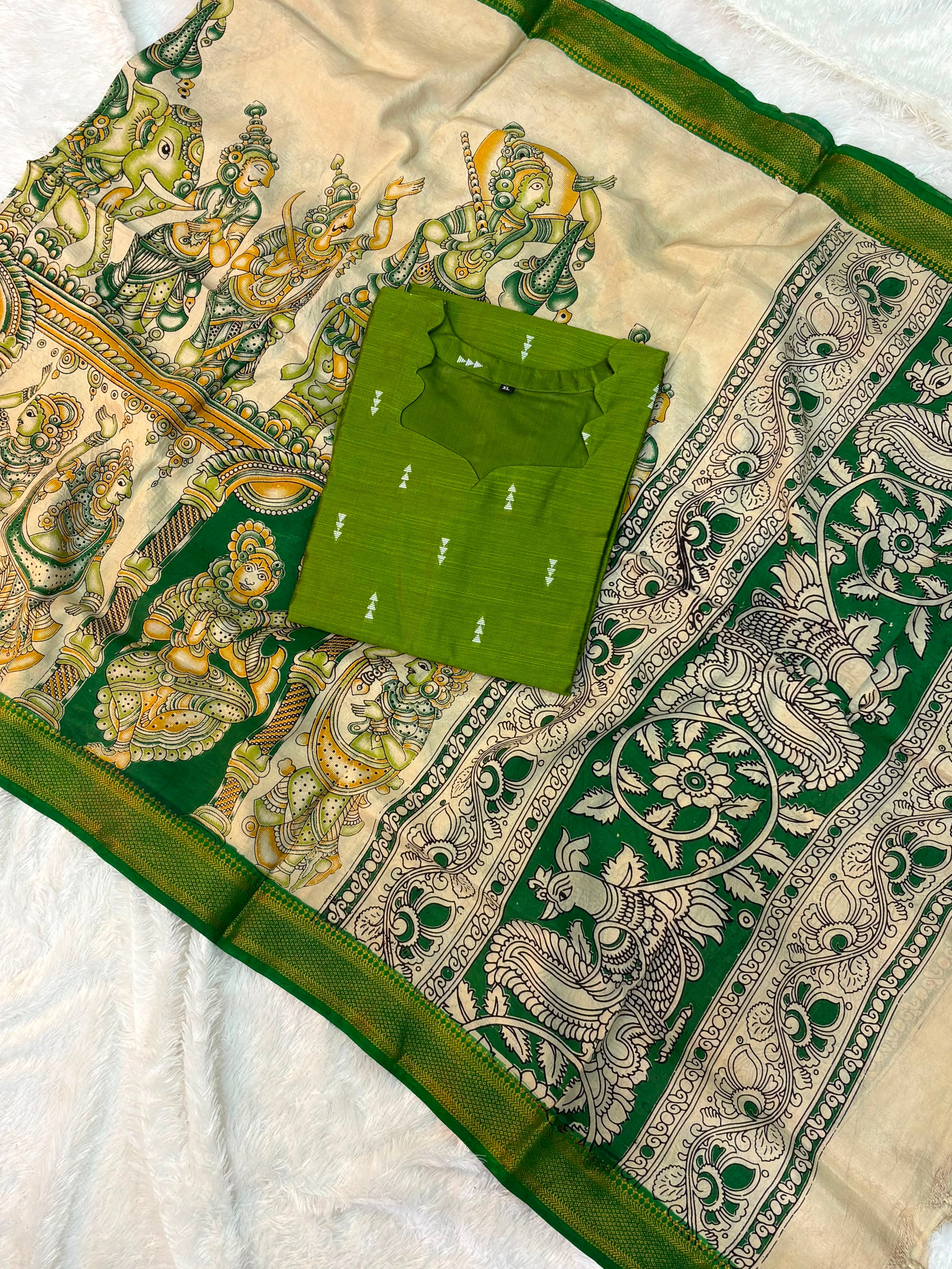 Raw Silk Top Kalamakri Dupatta