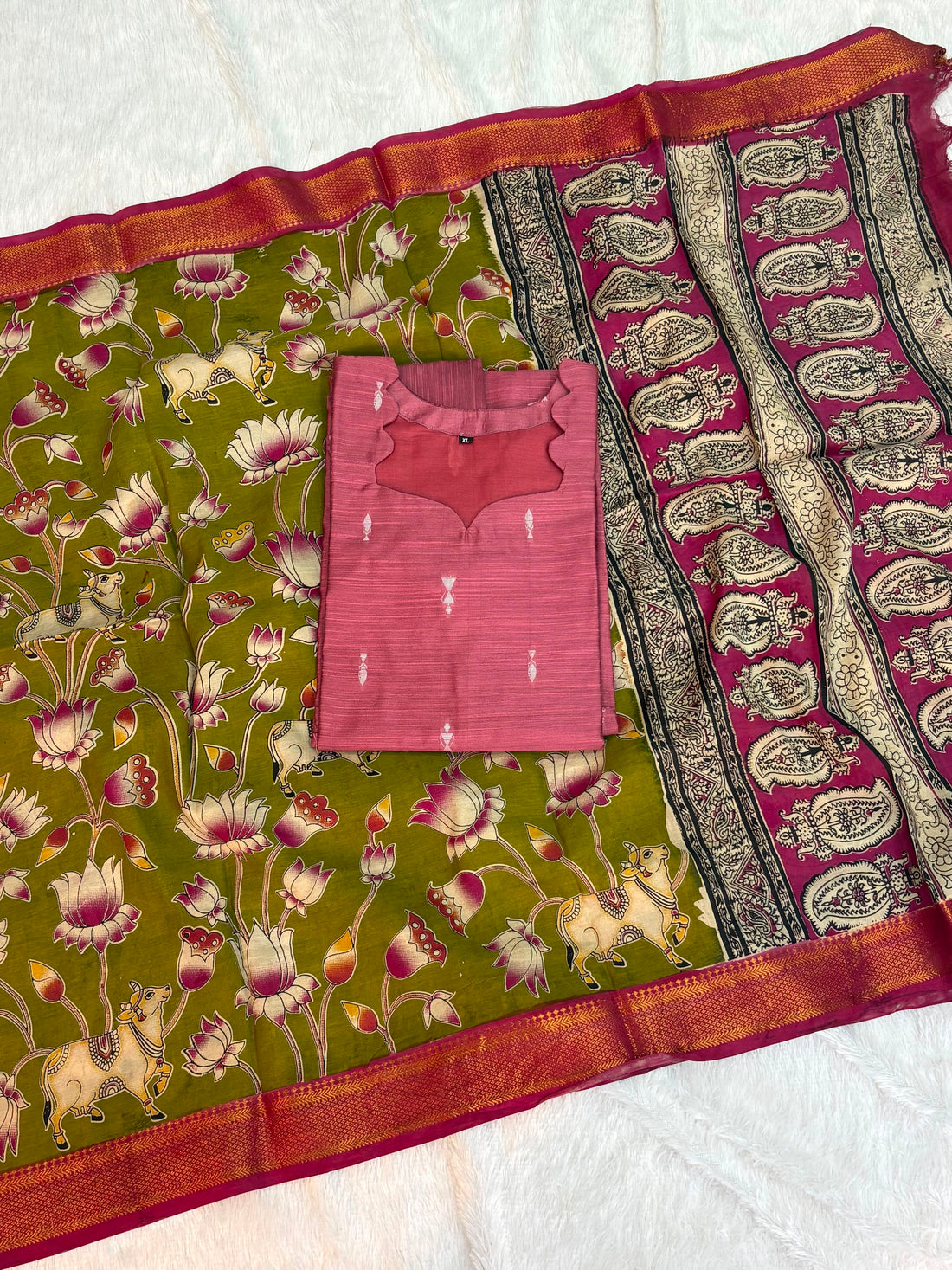 Raw Silk Top Kalamkari Dupatta