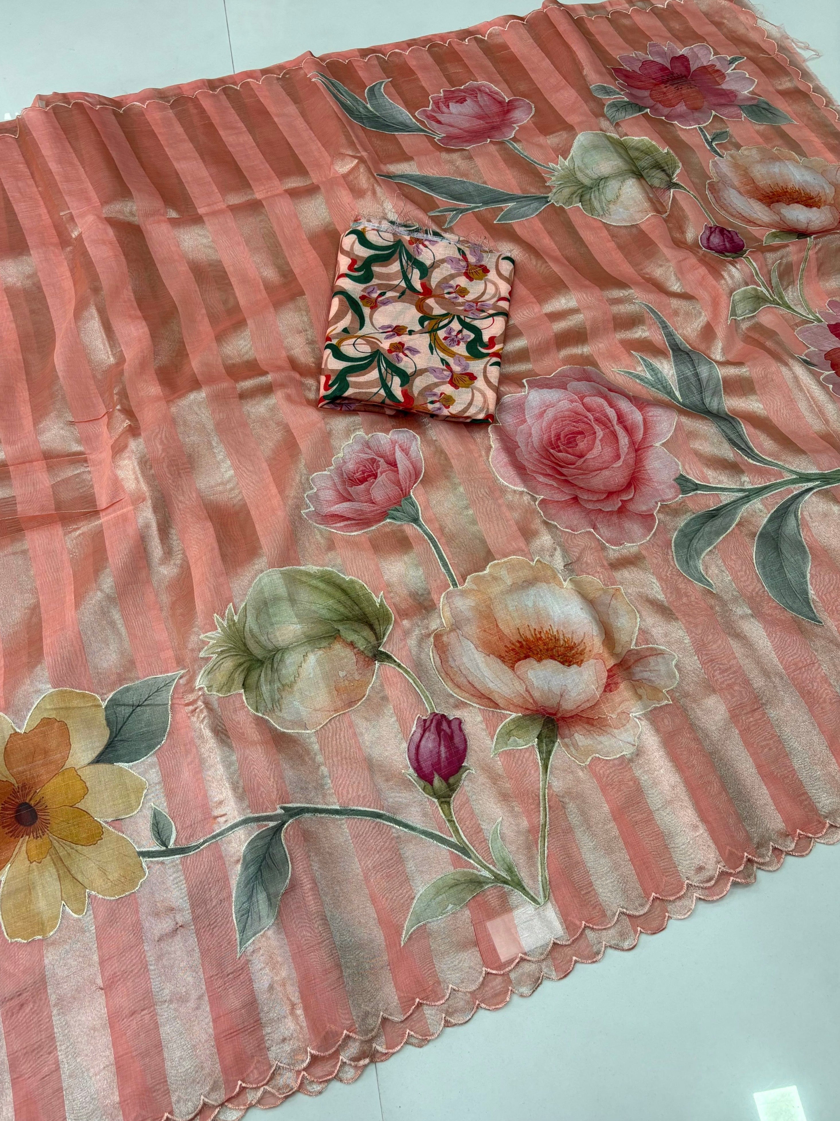 Chanderi Tissue appliqué