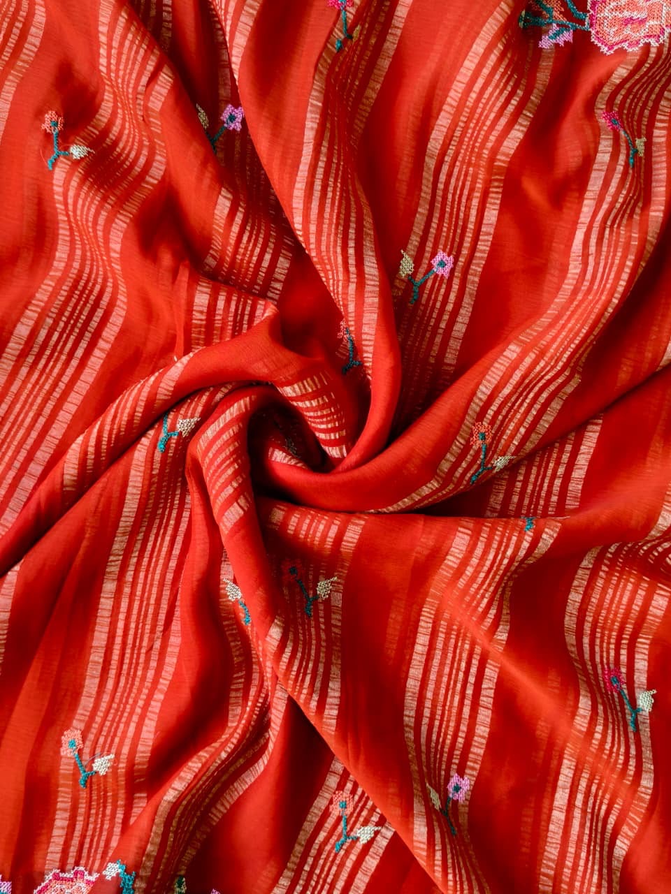 Rust Orange Embroidery Saree