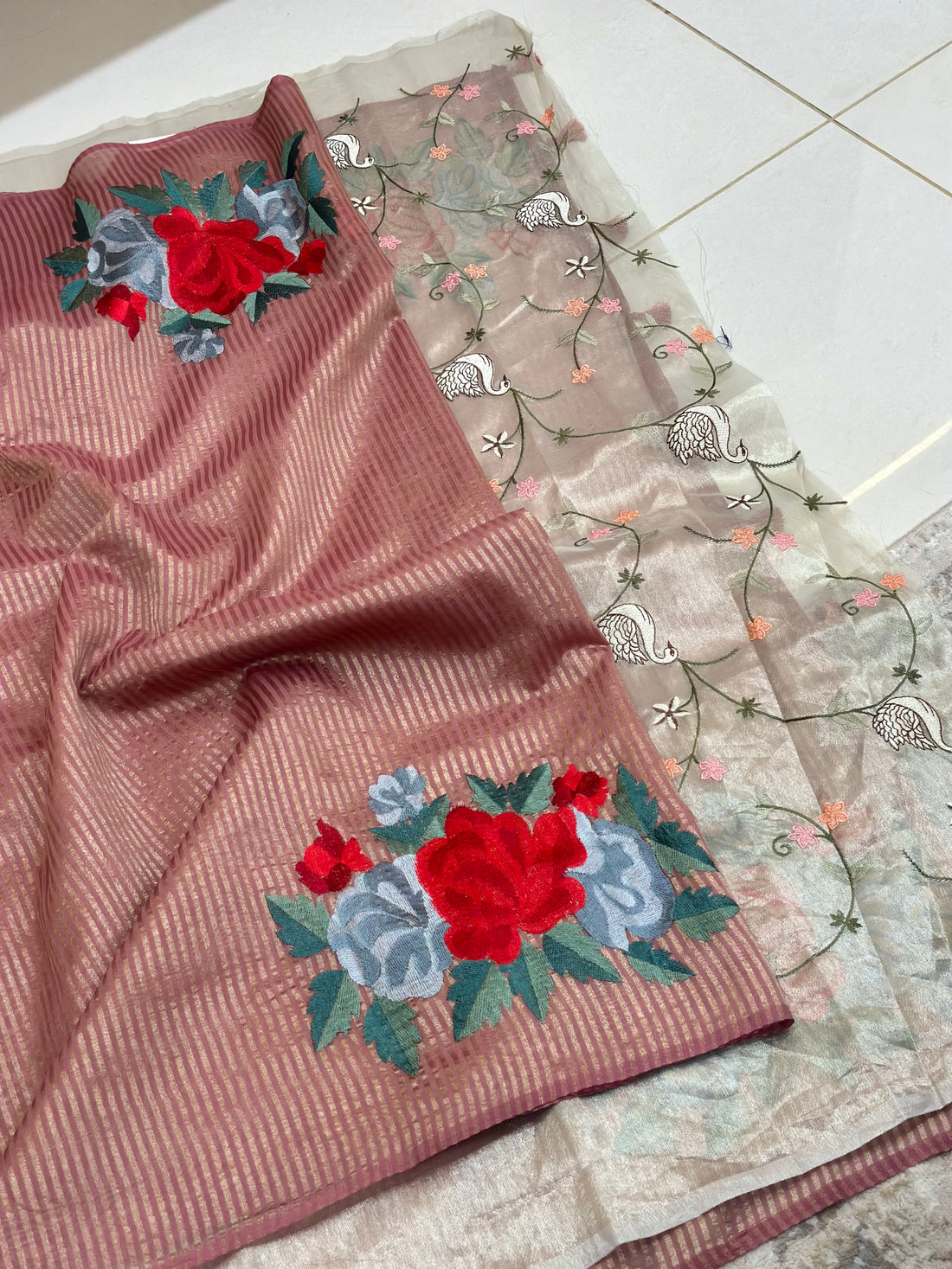 Designer Tissue Embroidery Sarees