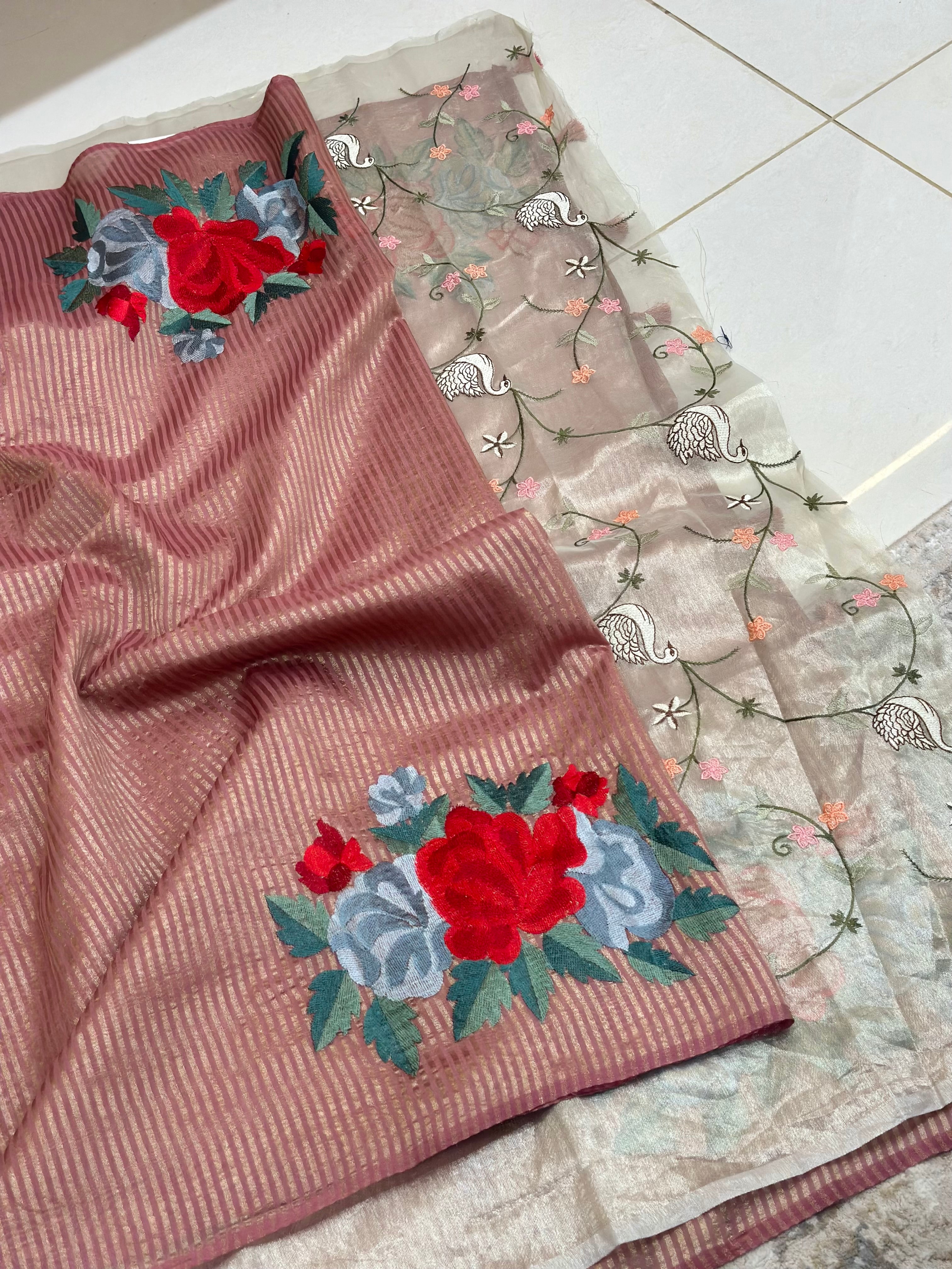 Designer Tissue Embroidery Sarees