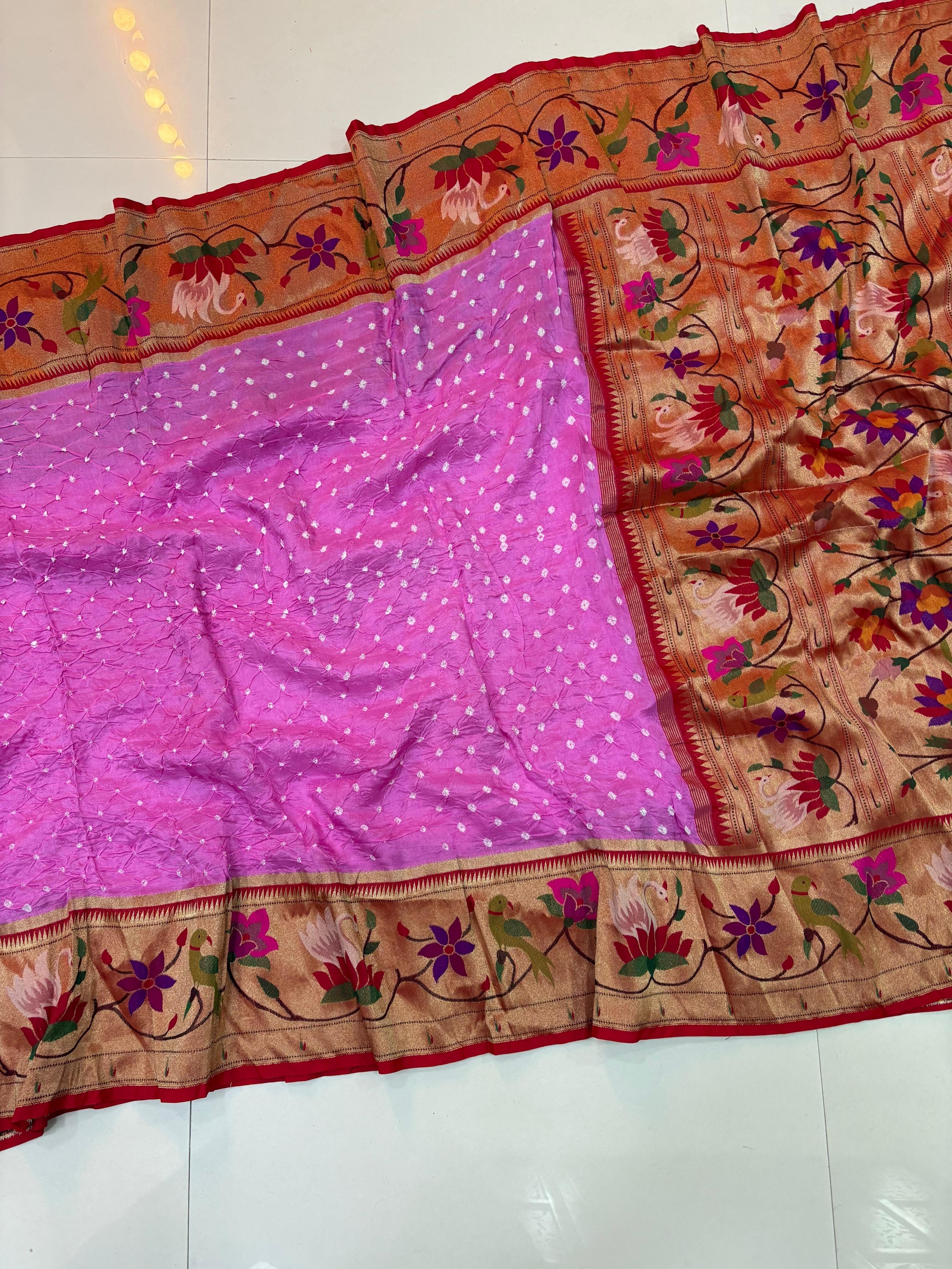 Rose pink Bandini paithani