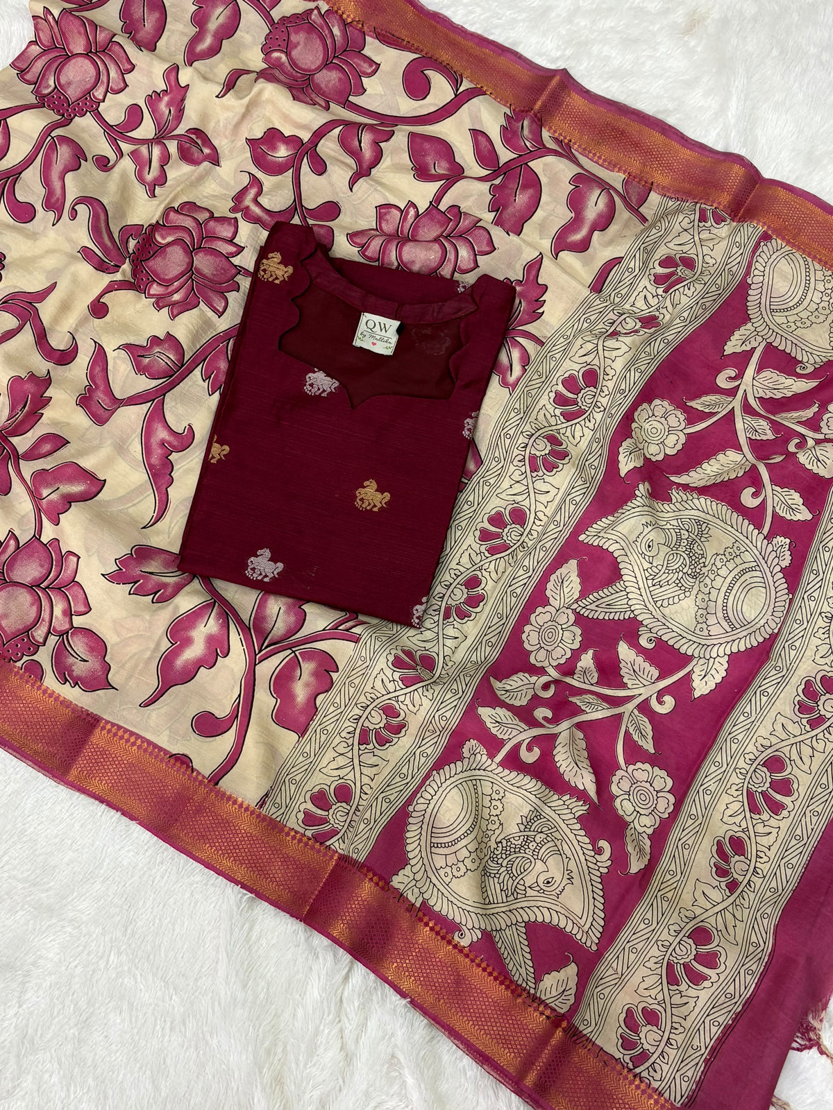 Raw Silk Top & Kalamkari Dupatta