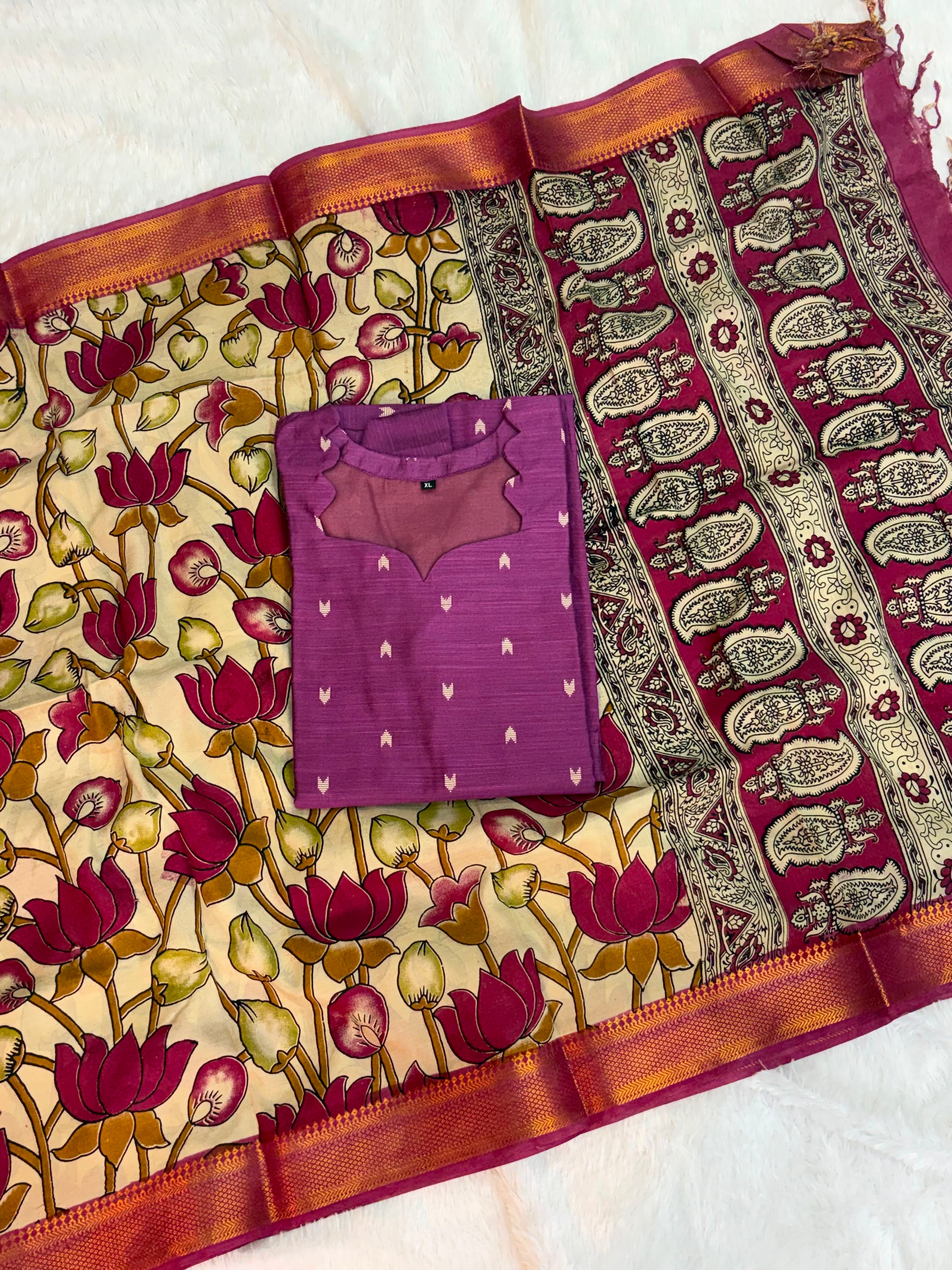 Raw Silk Top Kalamkari Dupatta