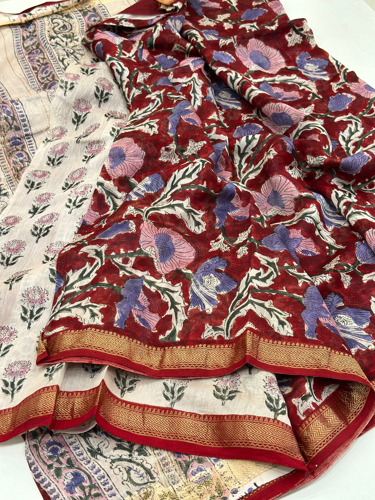 Vanya~ Pure Maheshwari Bagru Saree