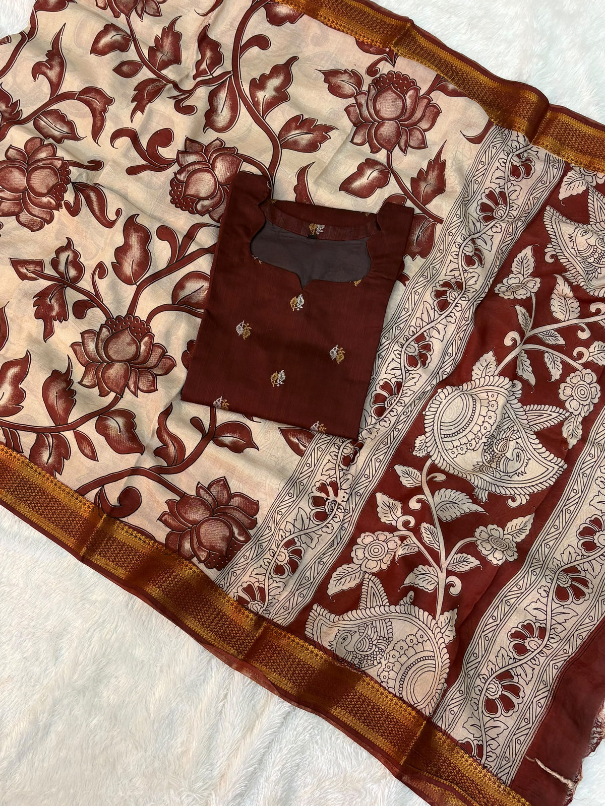 Raw Silk Top & Kalamkari Dupatta