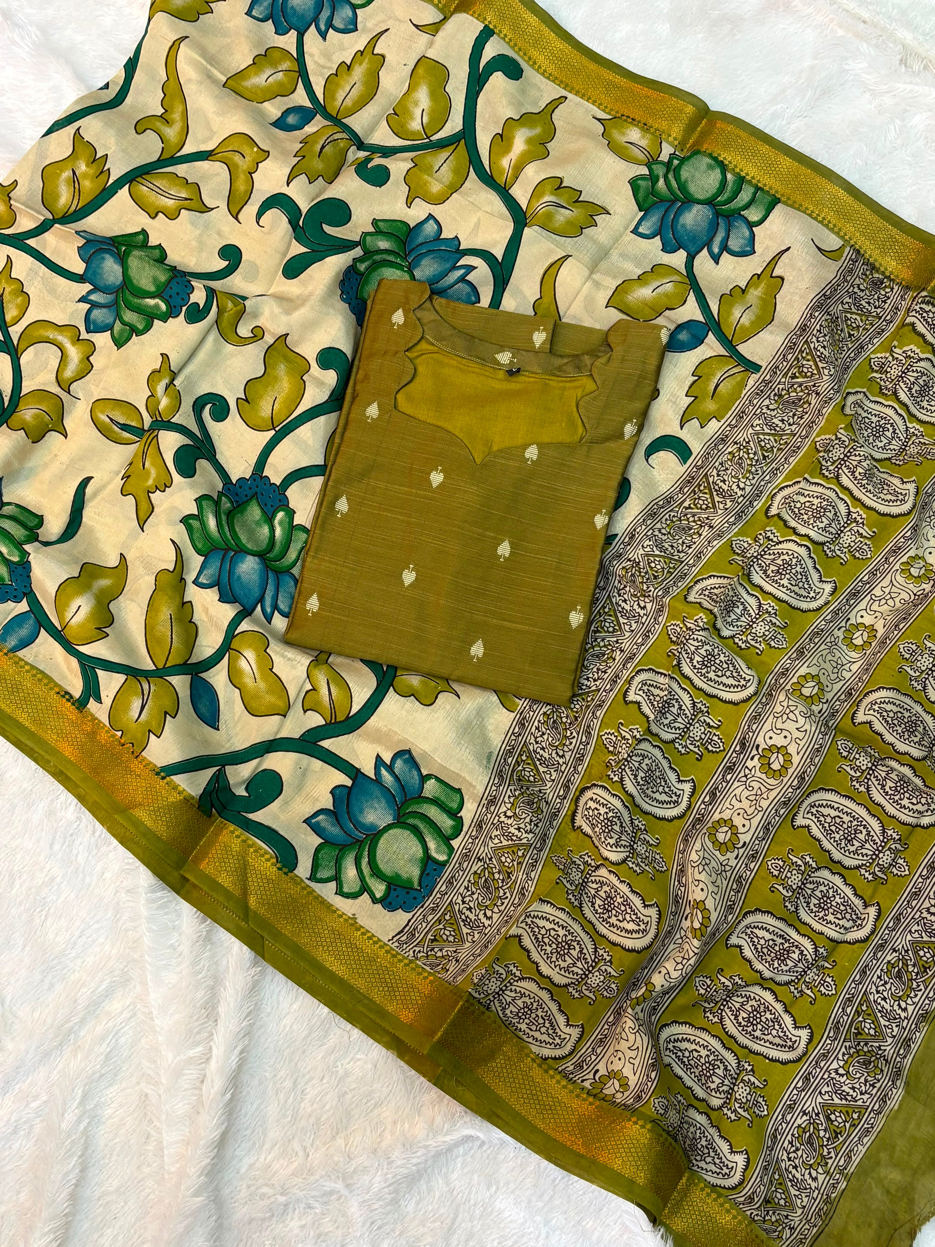 Raw Silk Top Kalamakri Dupatta